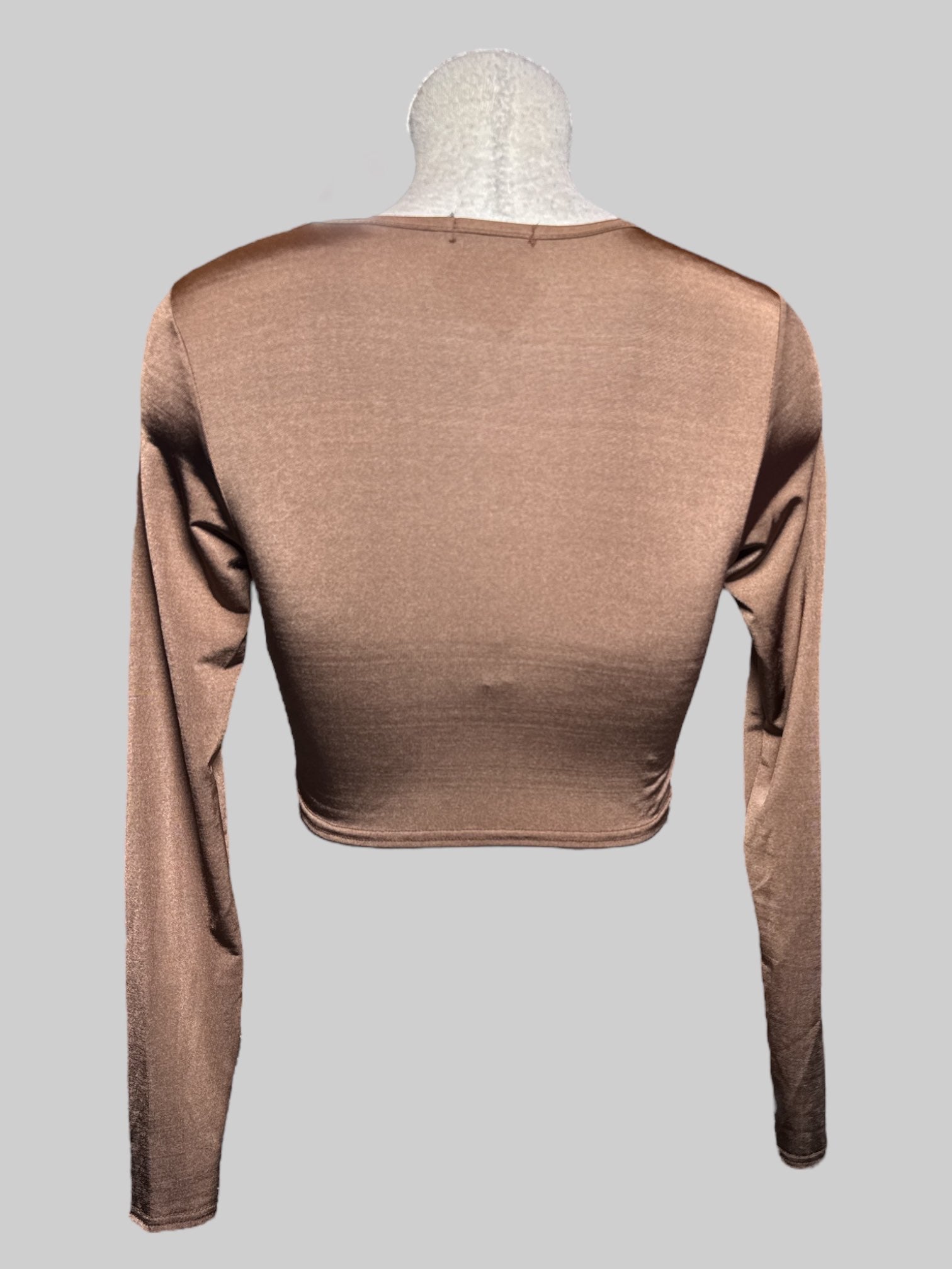 M Nasty Gal brown cropped long sleeve top with chest cut