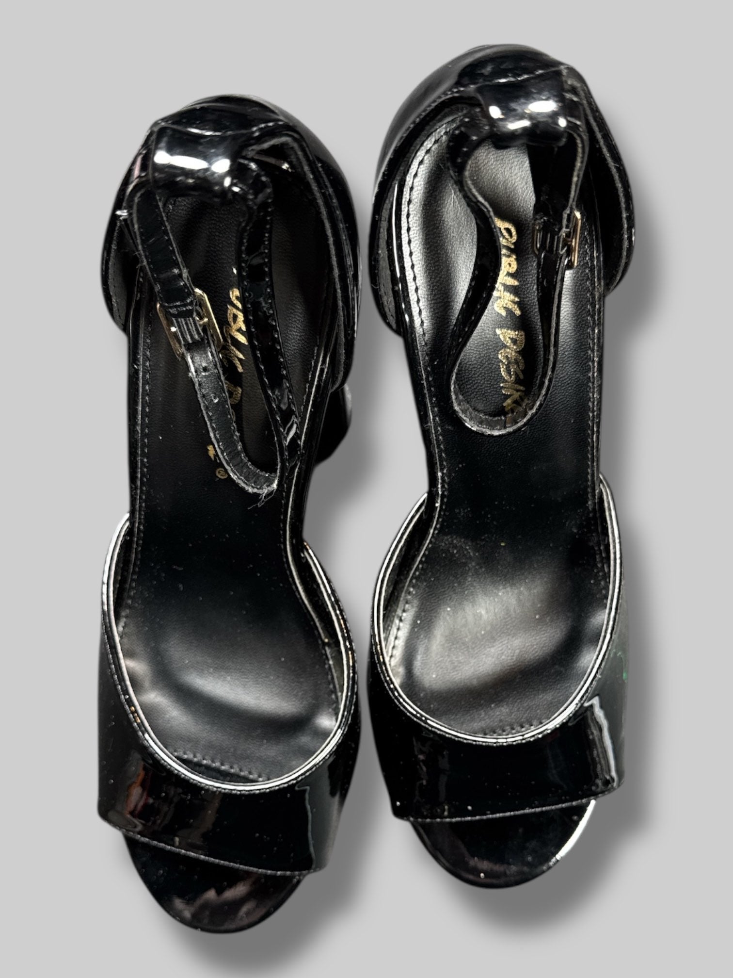 Size 5W Public Desire black 6’ open toe heels with ankle strap