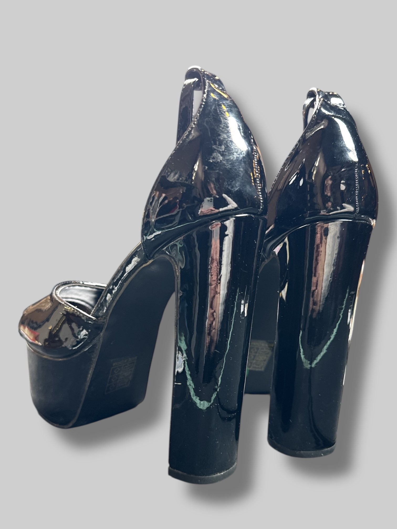 Size 5W Public Desire black 6’ open toe heels with ankle strap