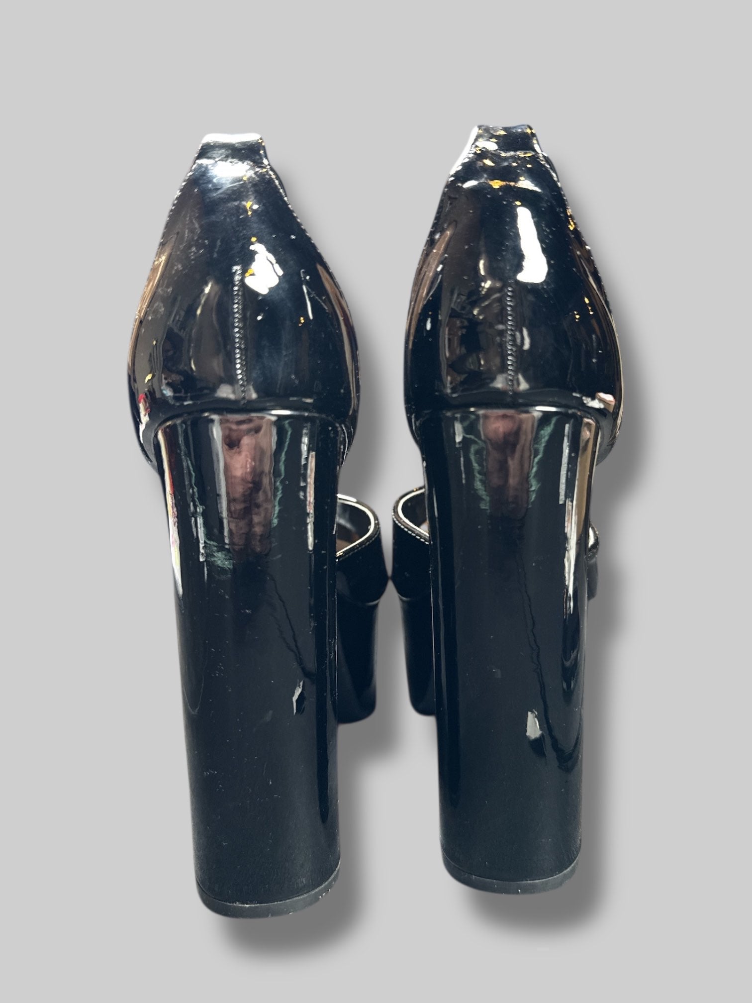 Size 5W Public Desire black 6’ open toe heels with ankle strap