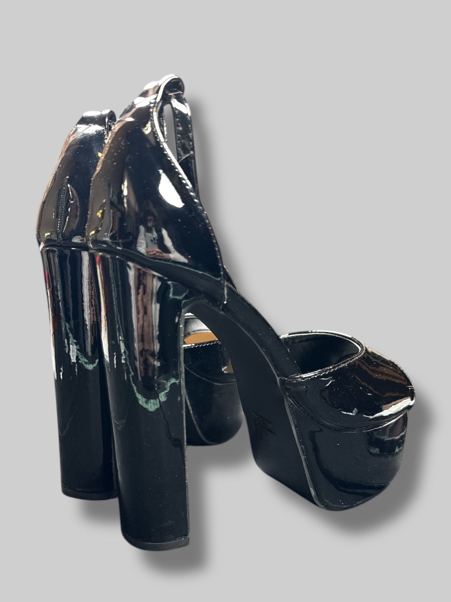 Size 5W Public Desire black 6’ open toe heels with ankle strap