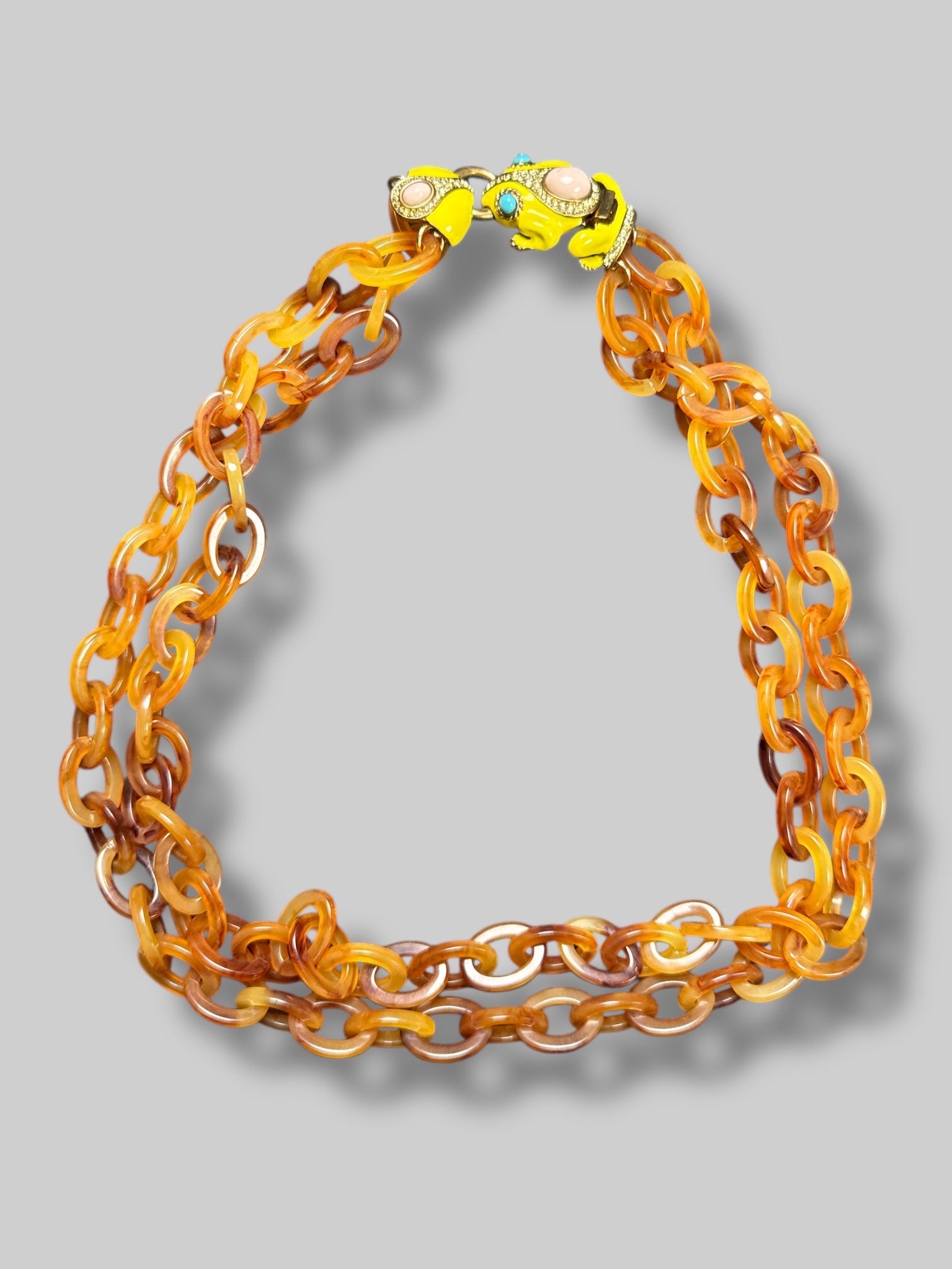 J. Crew tortoise shell chain necklace with yellow rhinestone frog clasp