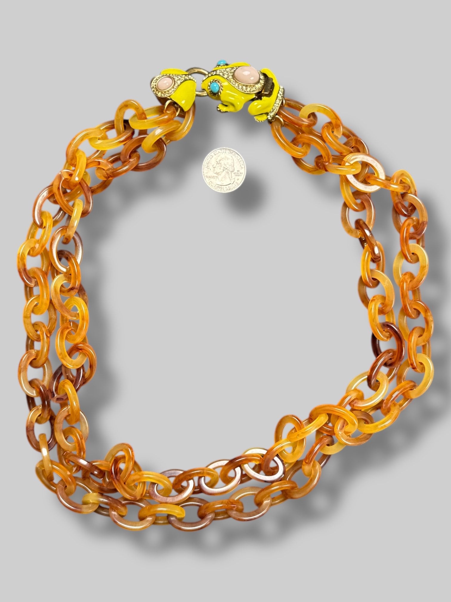 J. Crew tortoise shell chain necklace with yellow rhinestone frog clasp
