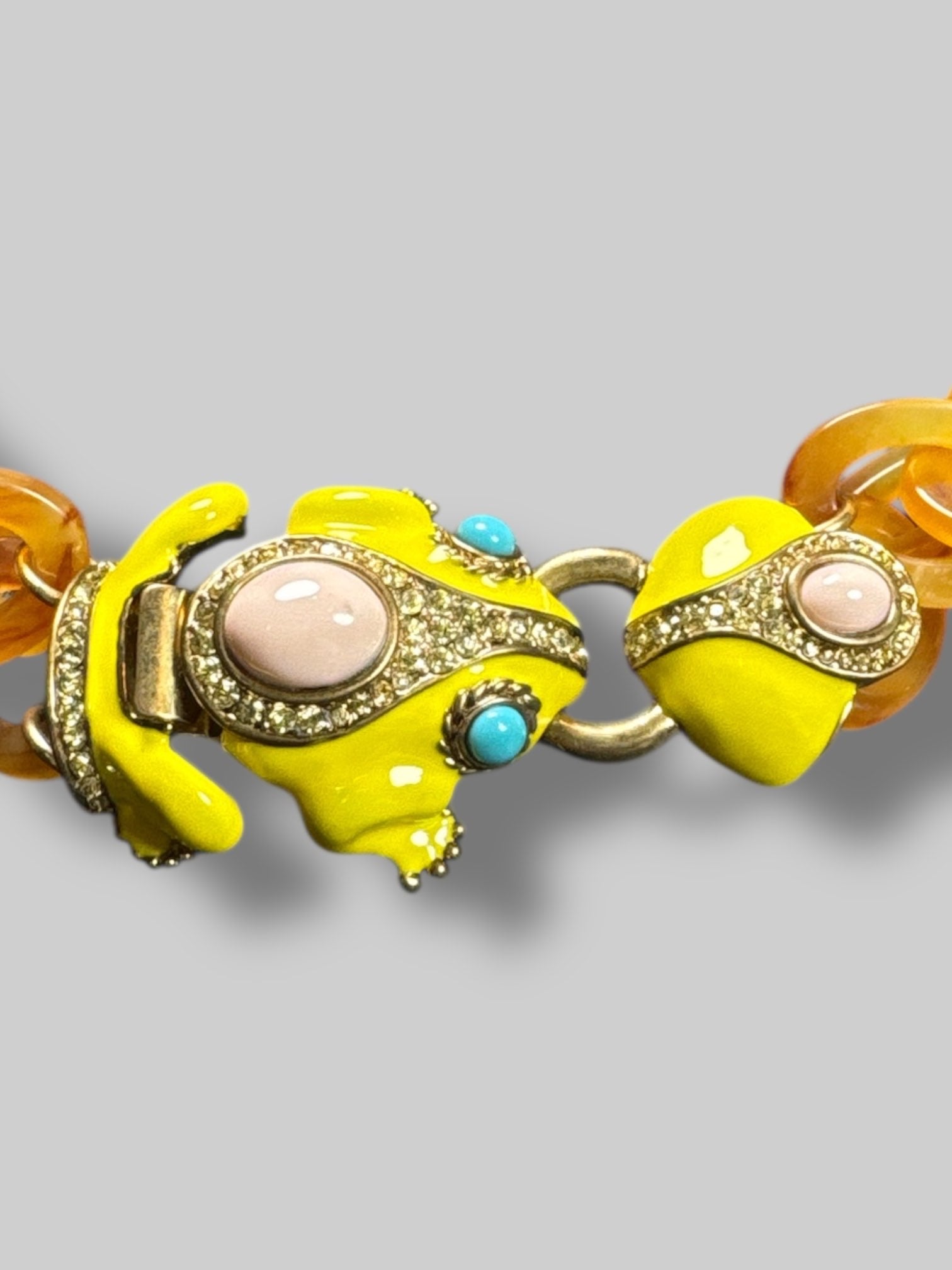 J. Crew tortoise shell chain necklace with yellow rhinestone frog clasp