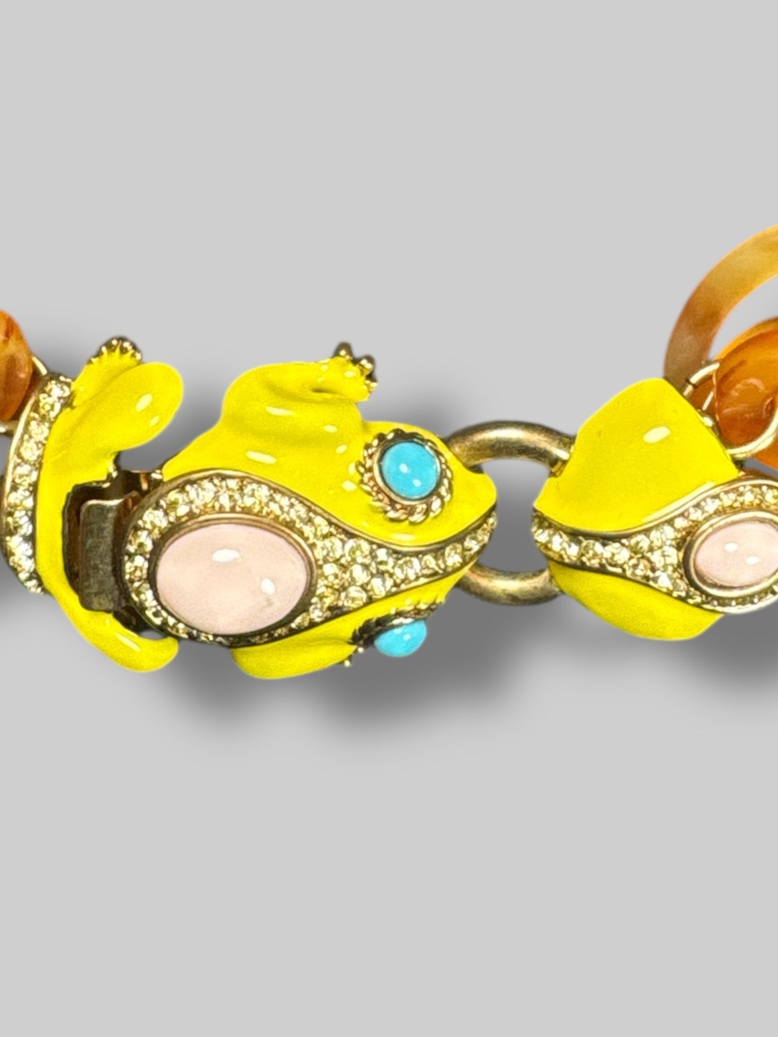 J. Crew tortoise shell chain necklace with yellow rhinestone frog clasp