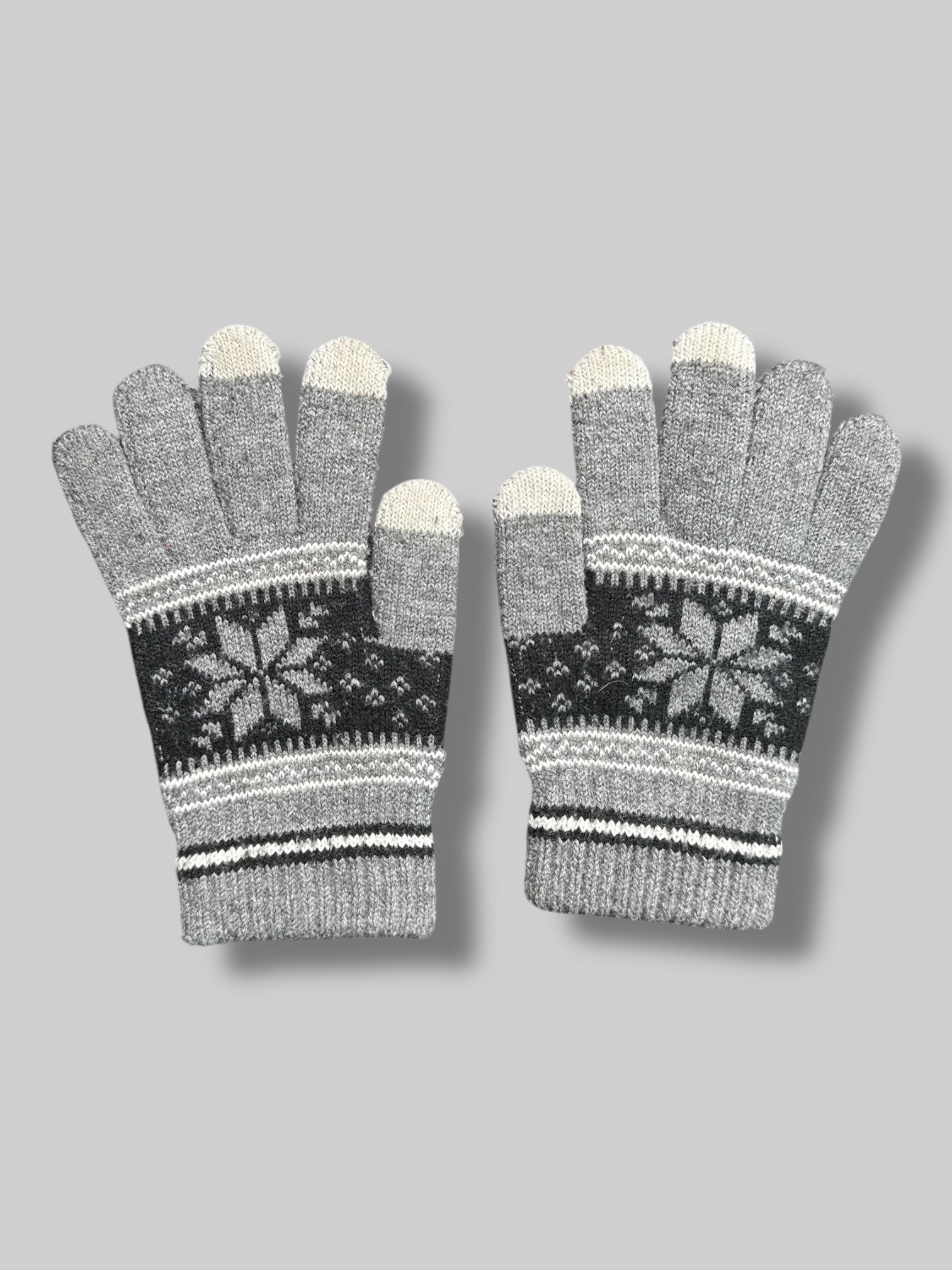 8’ gray, black, and white gloves with snowflakes