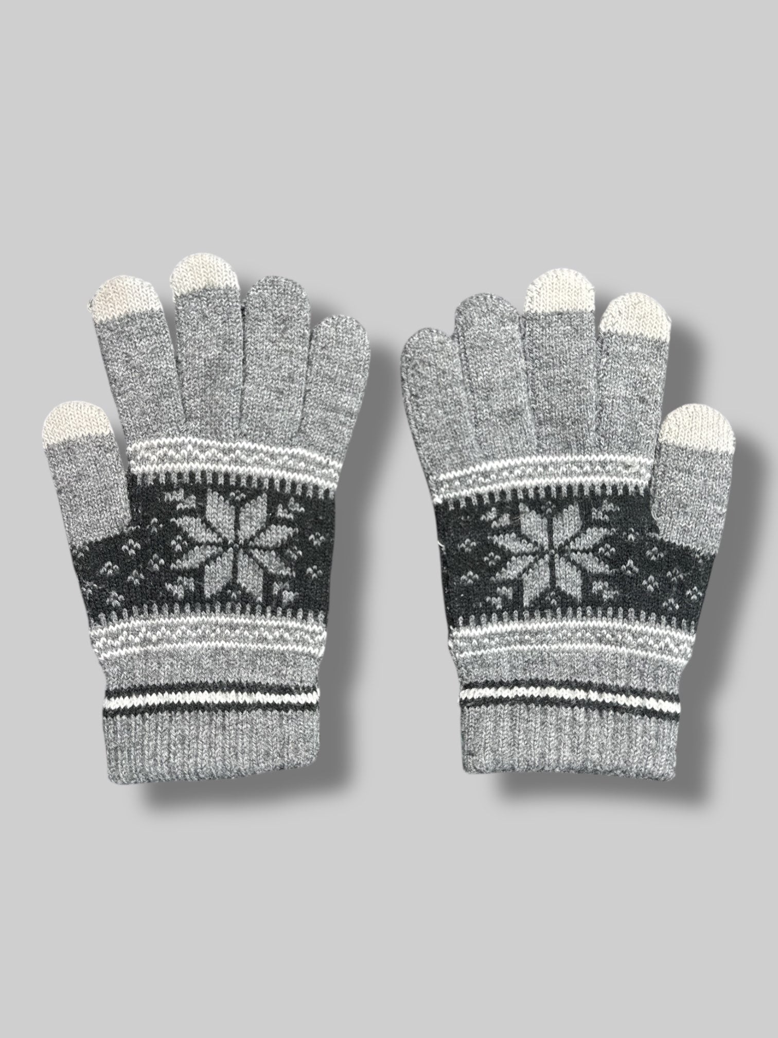 8’ gray, black, and white gloves with snowflakes