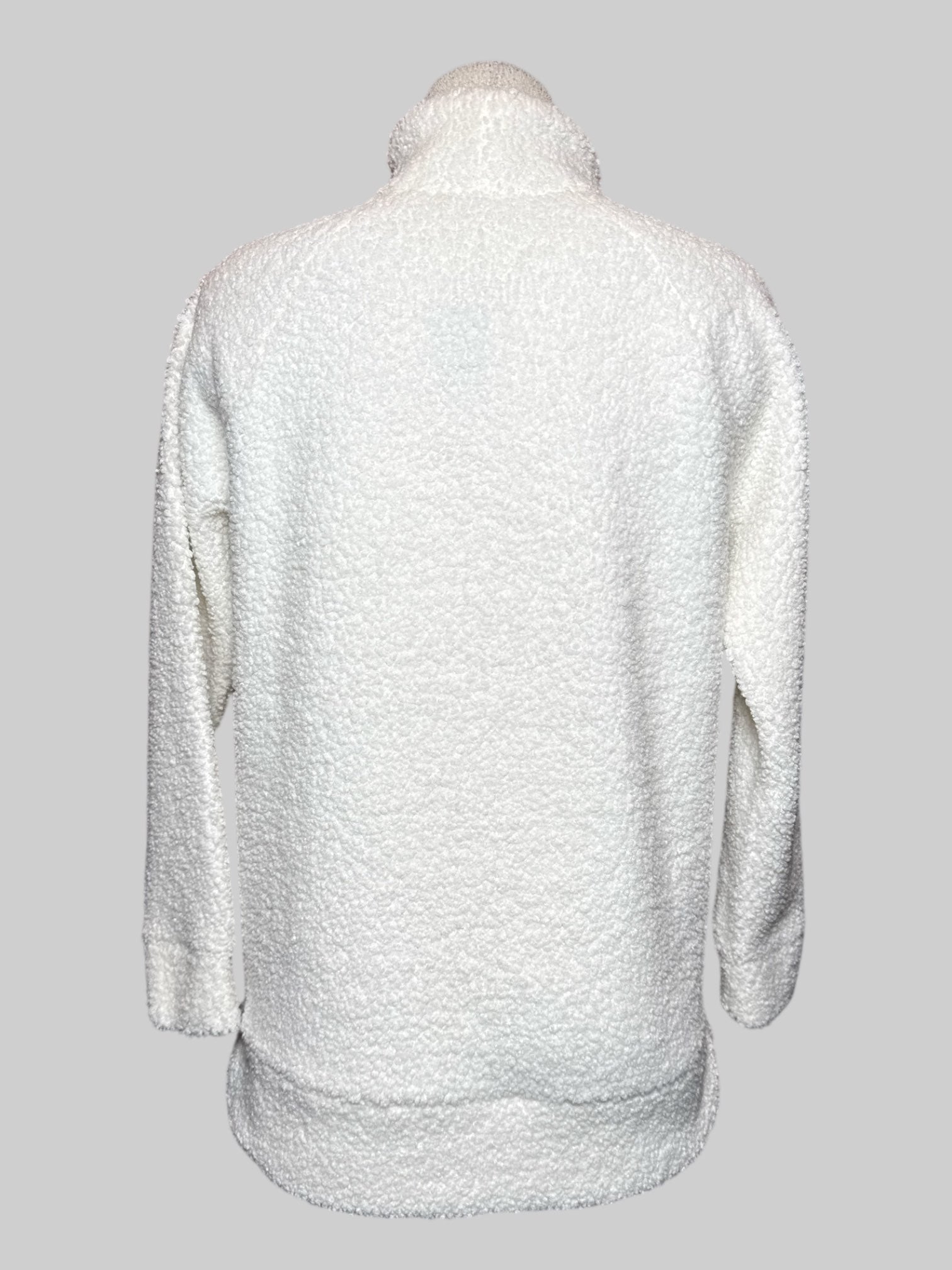 S Haven Well Within white fluffy pullover sweater with front large pocket, and mock neck