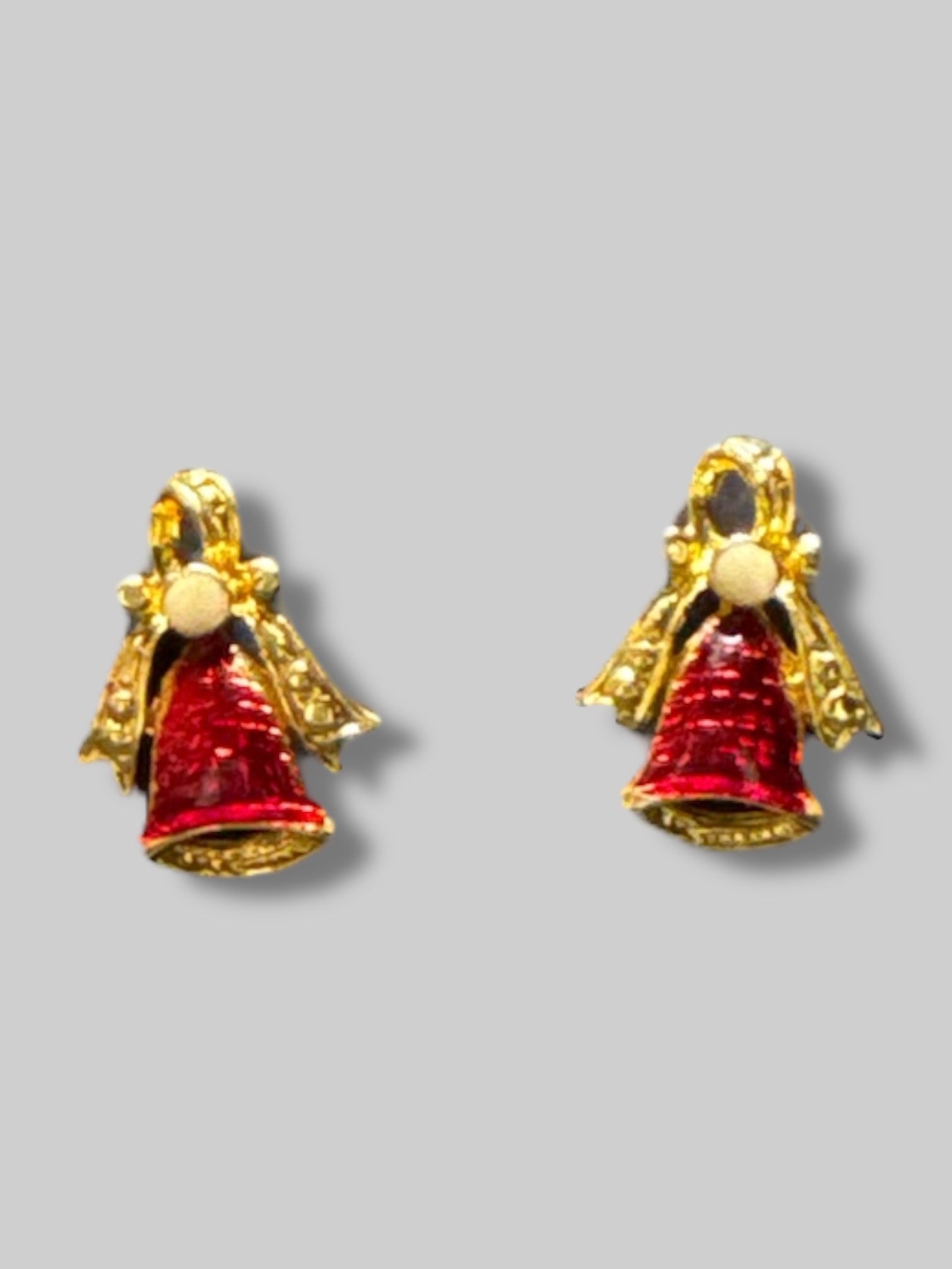 Red and and gold tone bell earrings