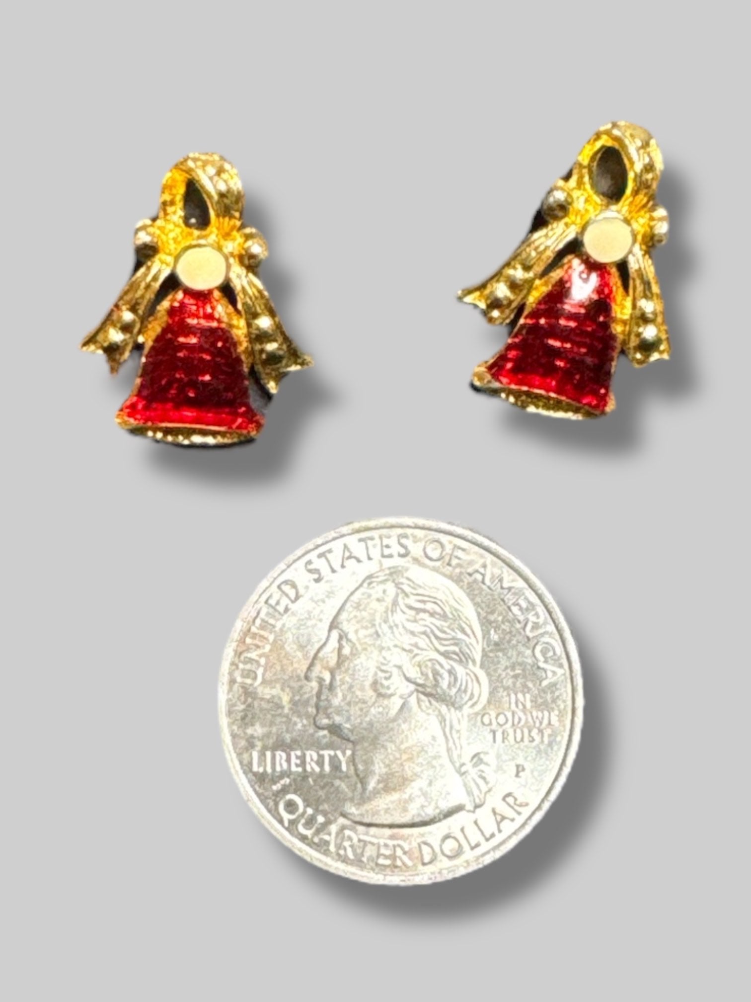 Red and and gold tone bell earrings