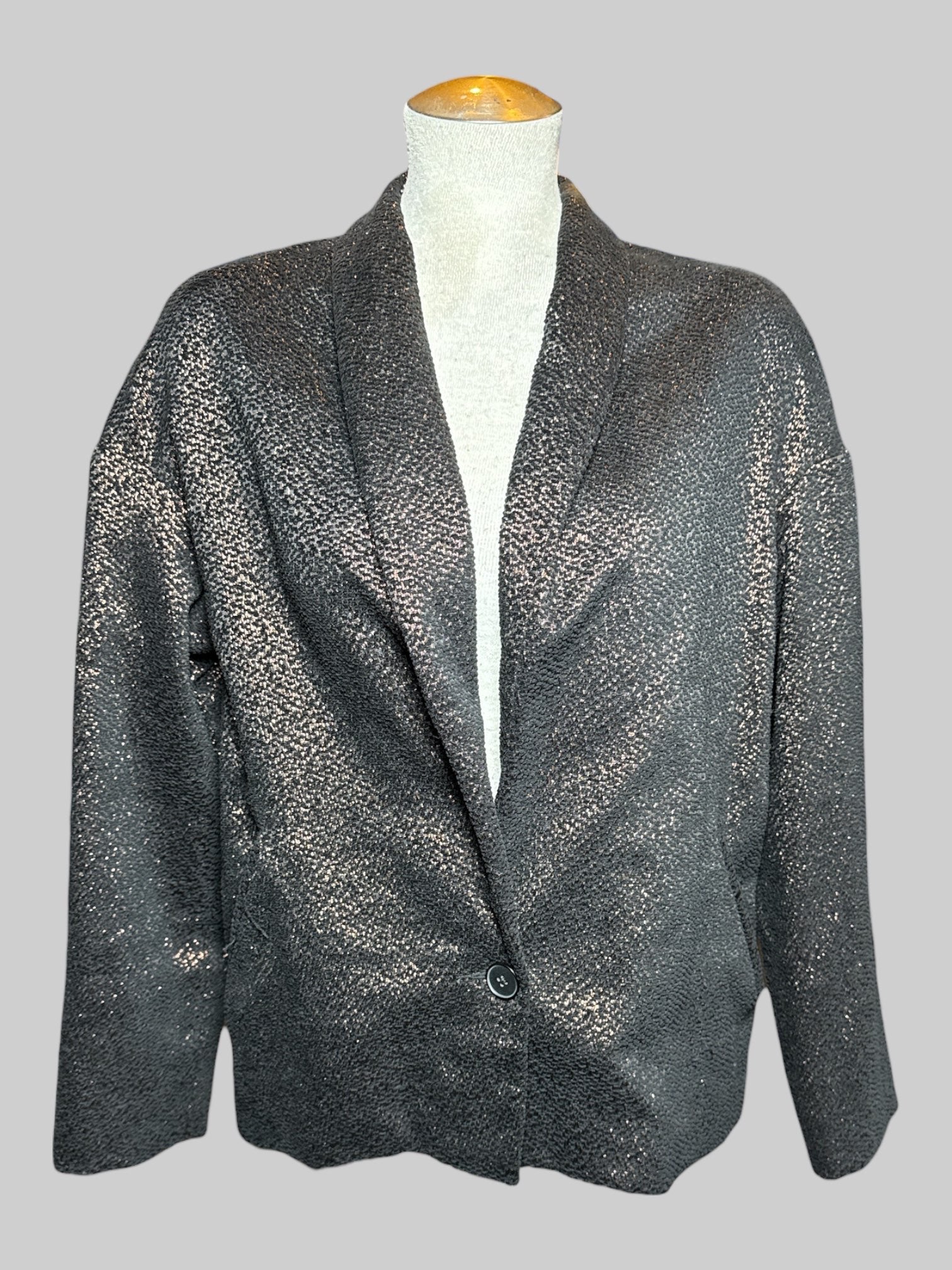 L Creatures of Comfort black & rose gold soft blazer with pockets, and one button