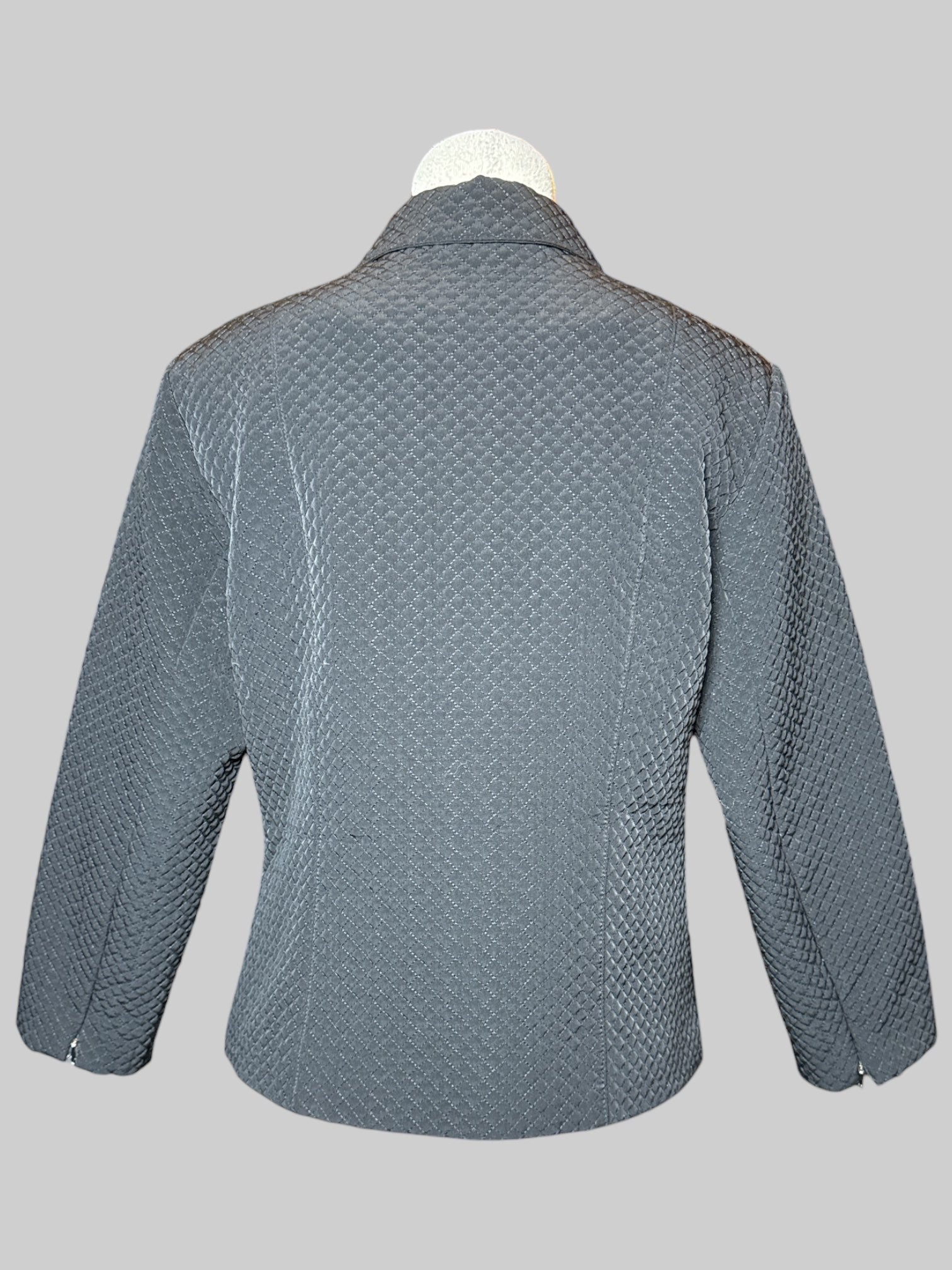 M Sport Haley black zip up jacket with quilted pattern, collar, and pockets