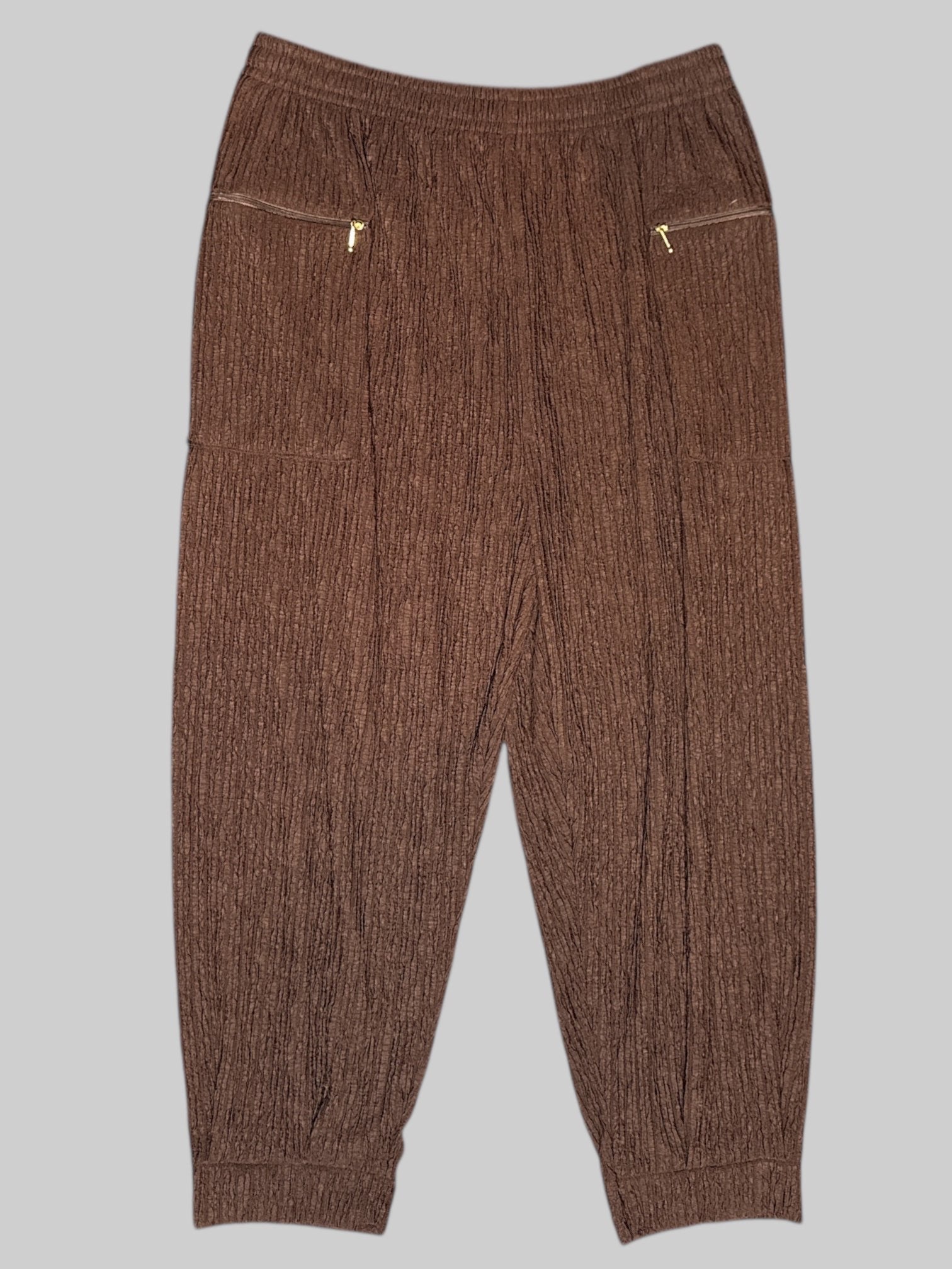 XL brown ribbed pants with elastic waistband