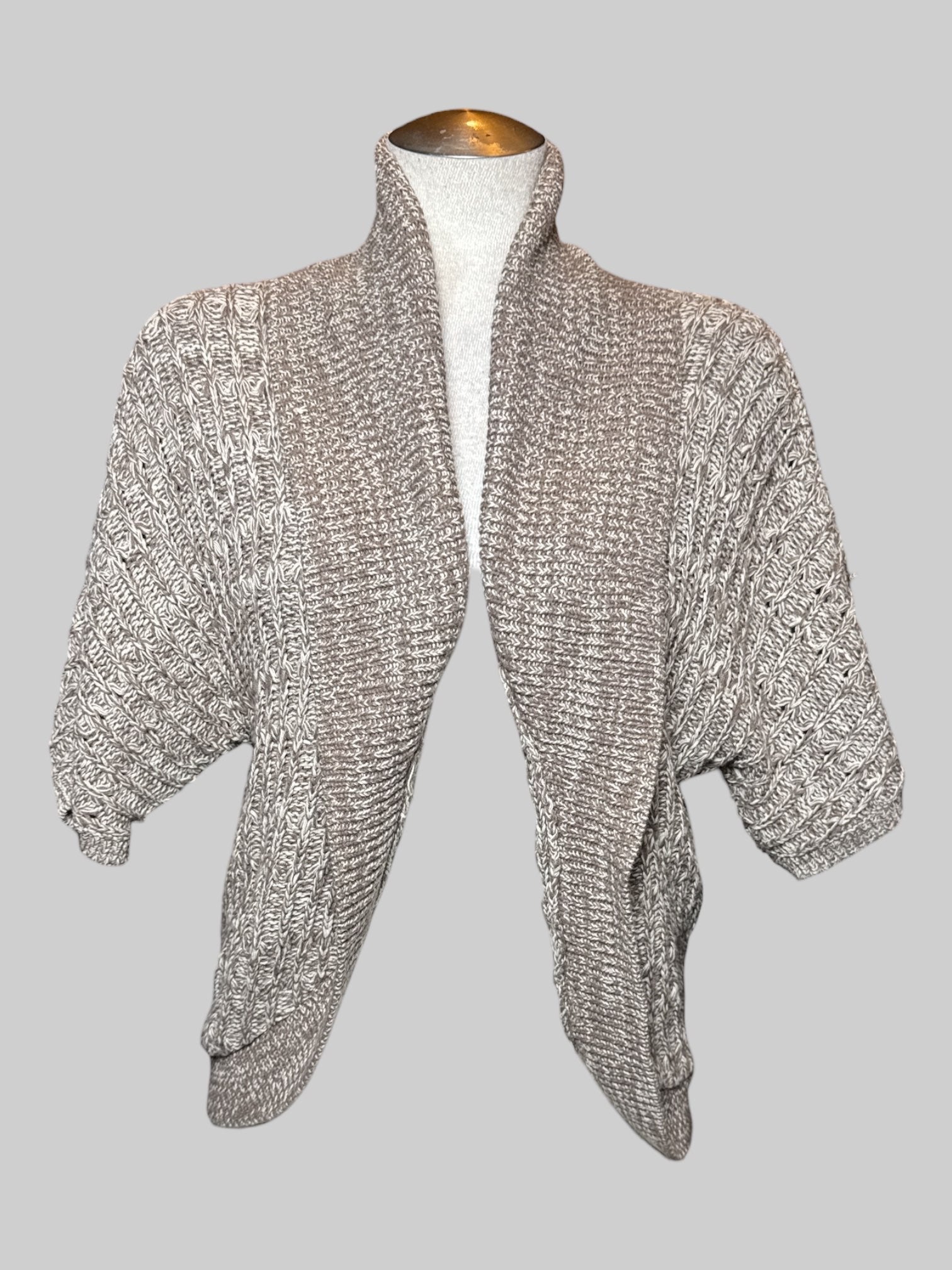 M Express brown & white knit bolero with big collar