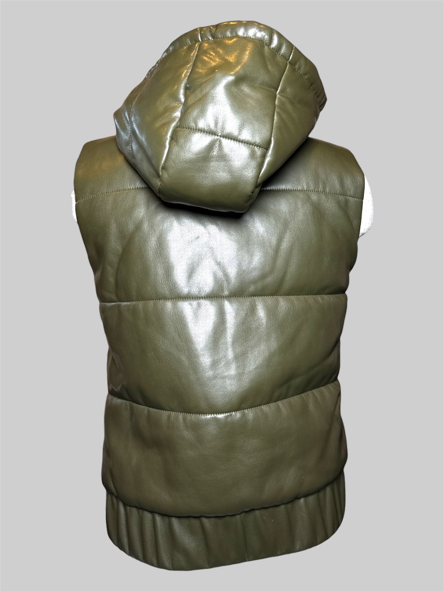 S j.society green pleather vest with hood and zipper
