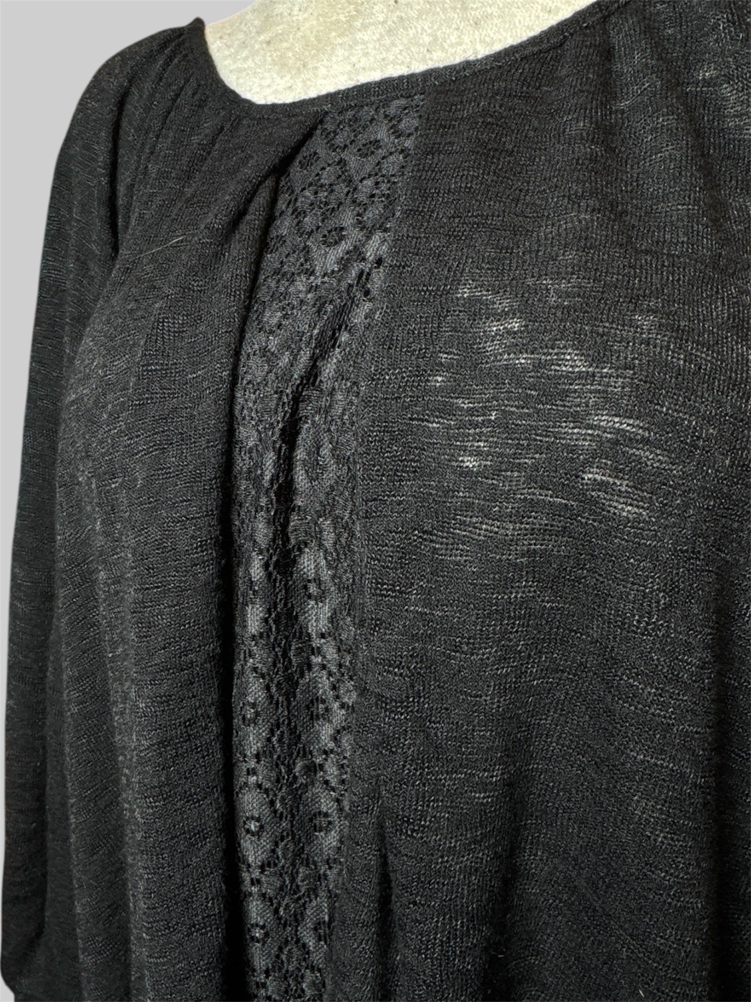 0X Style&Co. NWT sheer black long sleeve blouse with ballon sleeves and hem and lace details