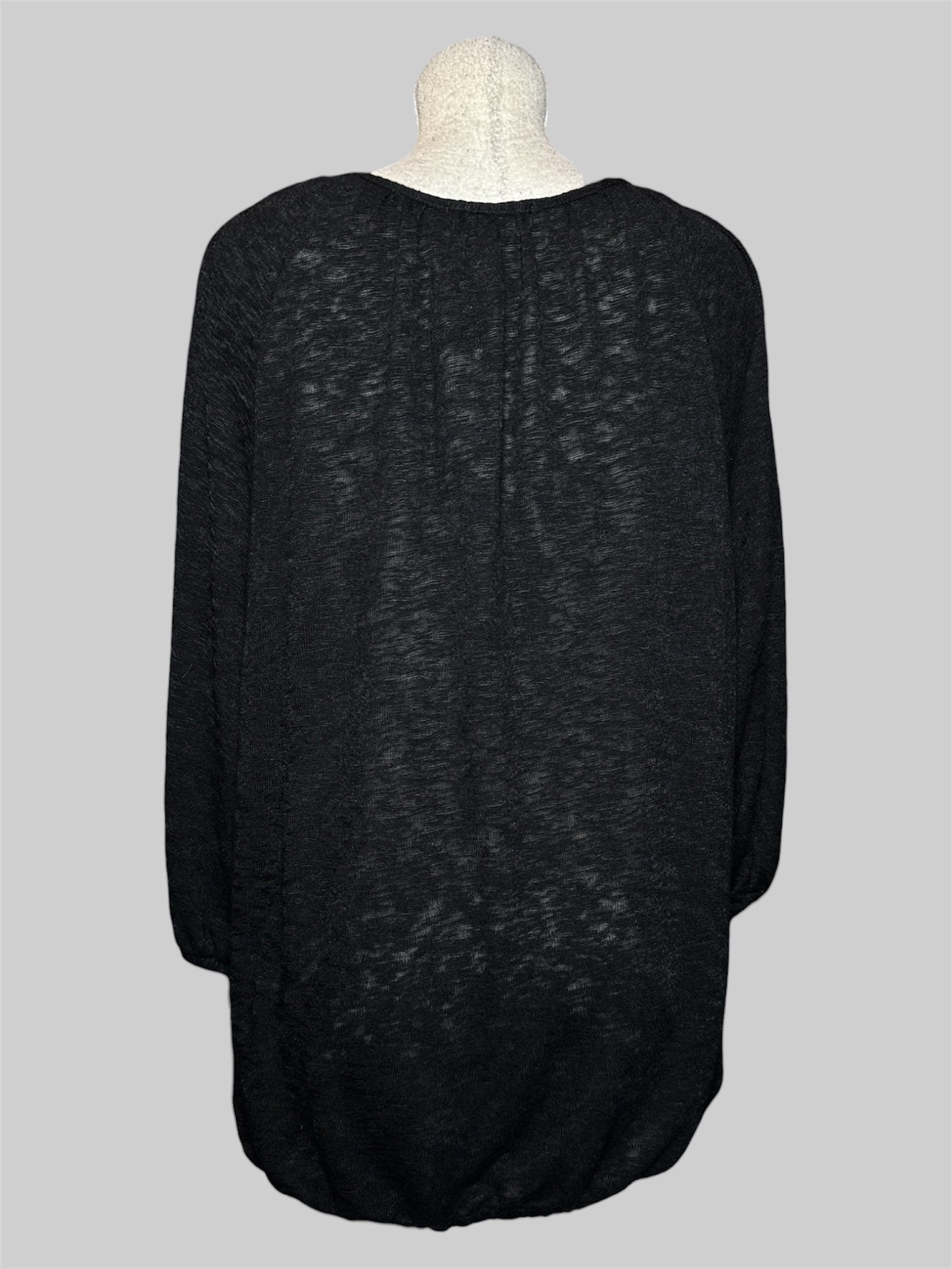 0X Style&Co. NWT sheer black long sleeve blouse with ballon sleeves and hem and lace details