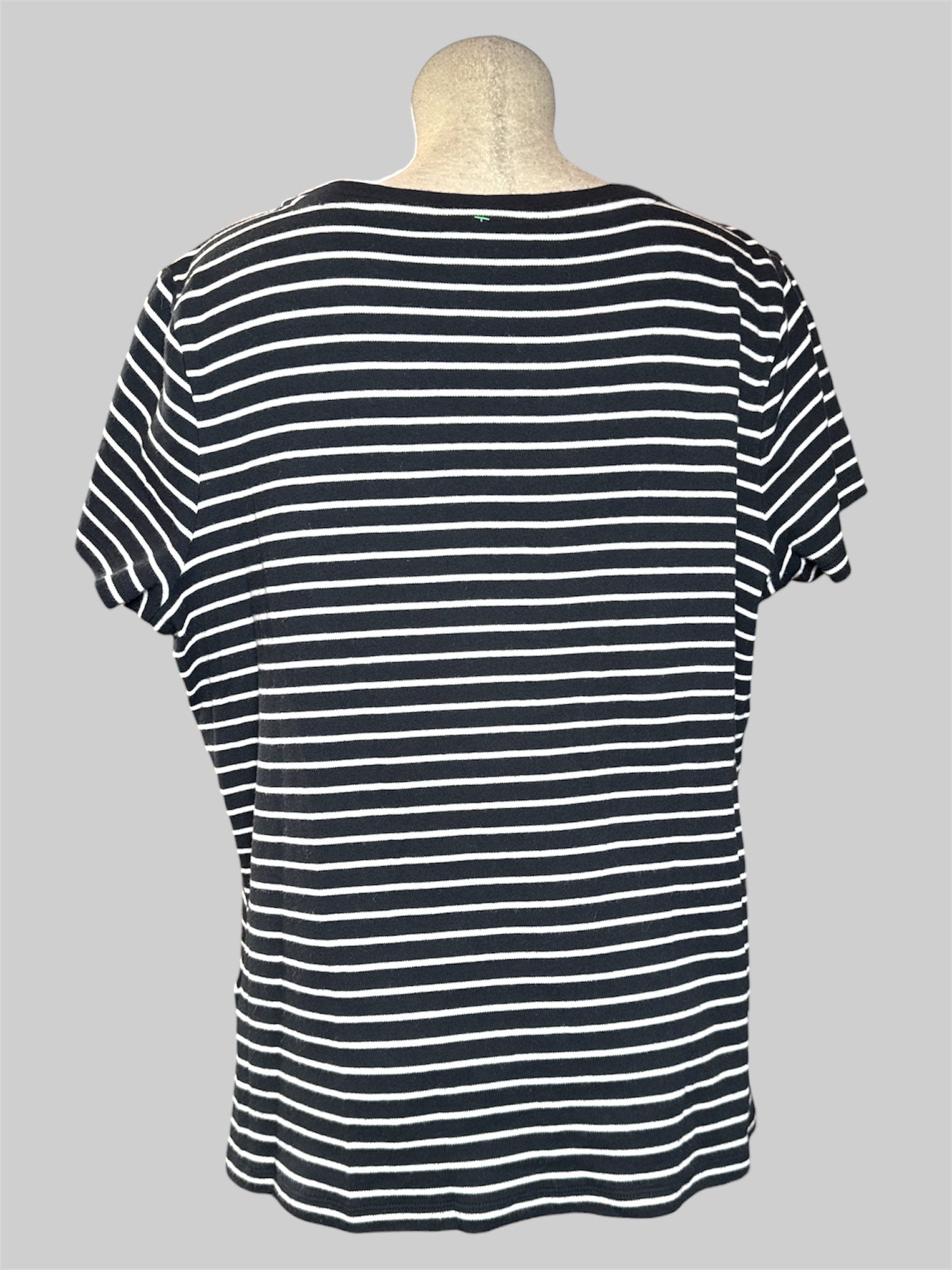 2X Isaac Mizrah Live Essentials black and white striped short sleeve blouse with square neck