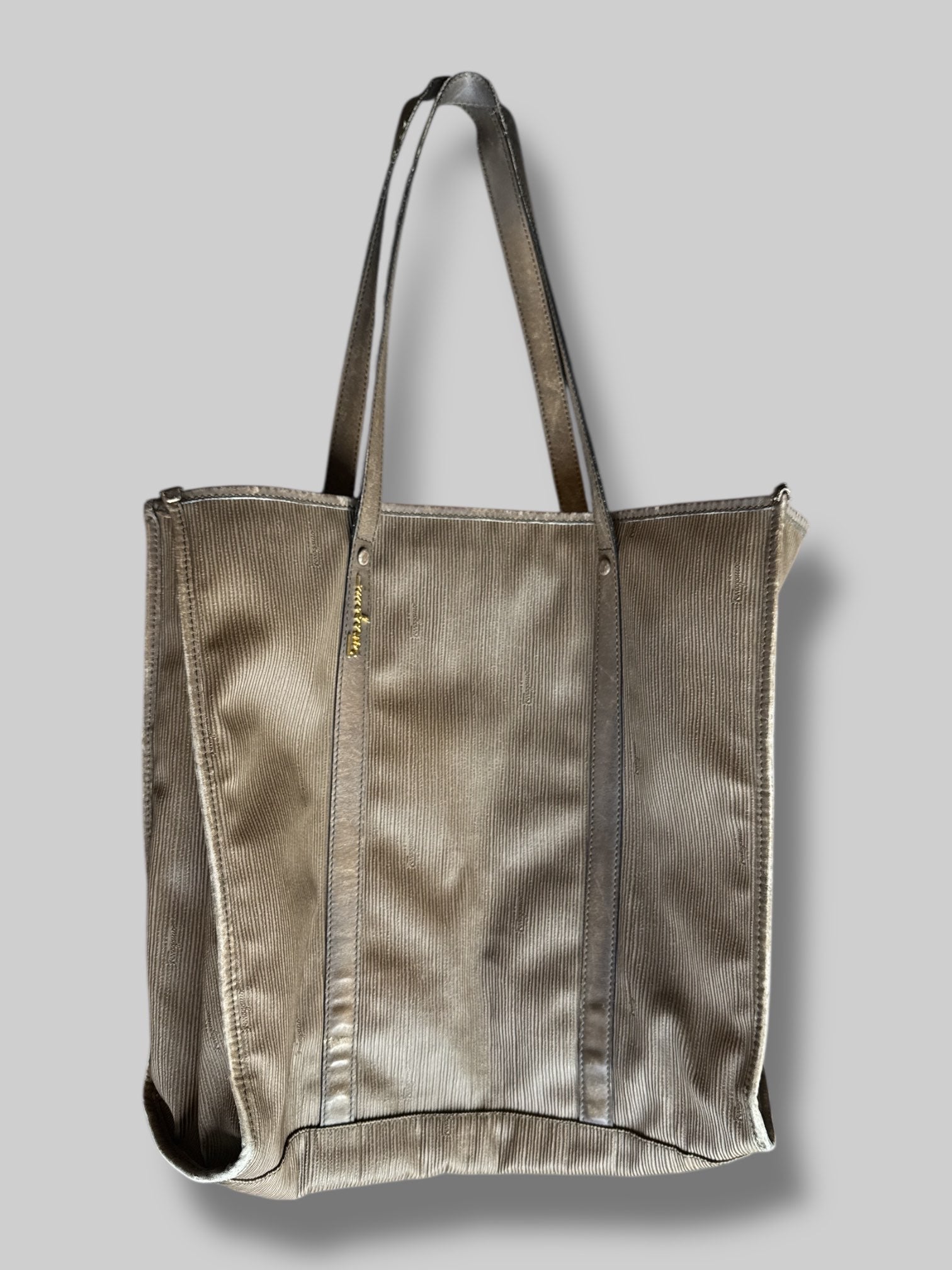 Vintage Salvatore Ferragamo logo embossed leather tote, made in Italy (1998–2003)