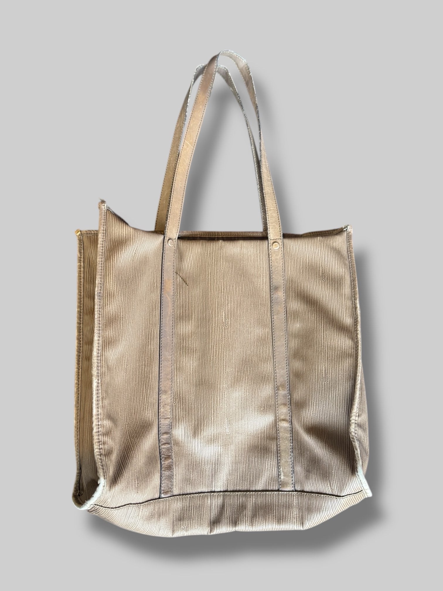 Vintage Salvatore Ferragamo logo embossed leather tote, made in Italy (1998–2003)