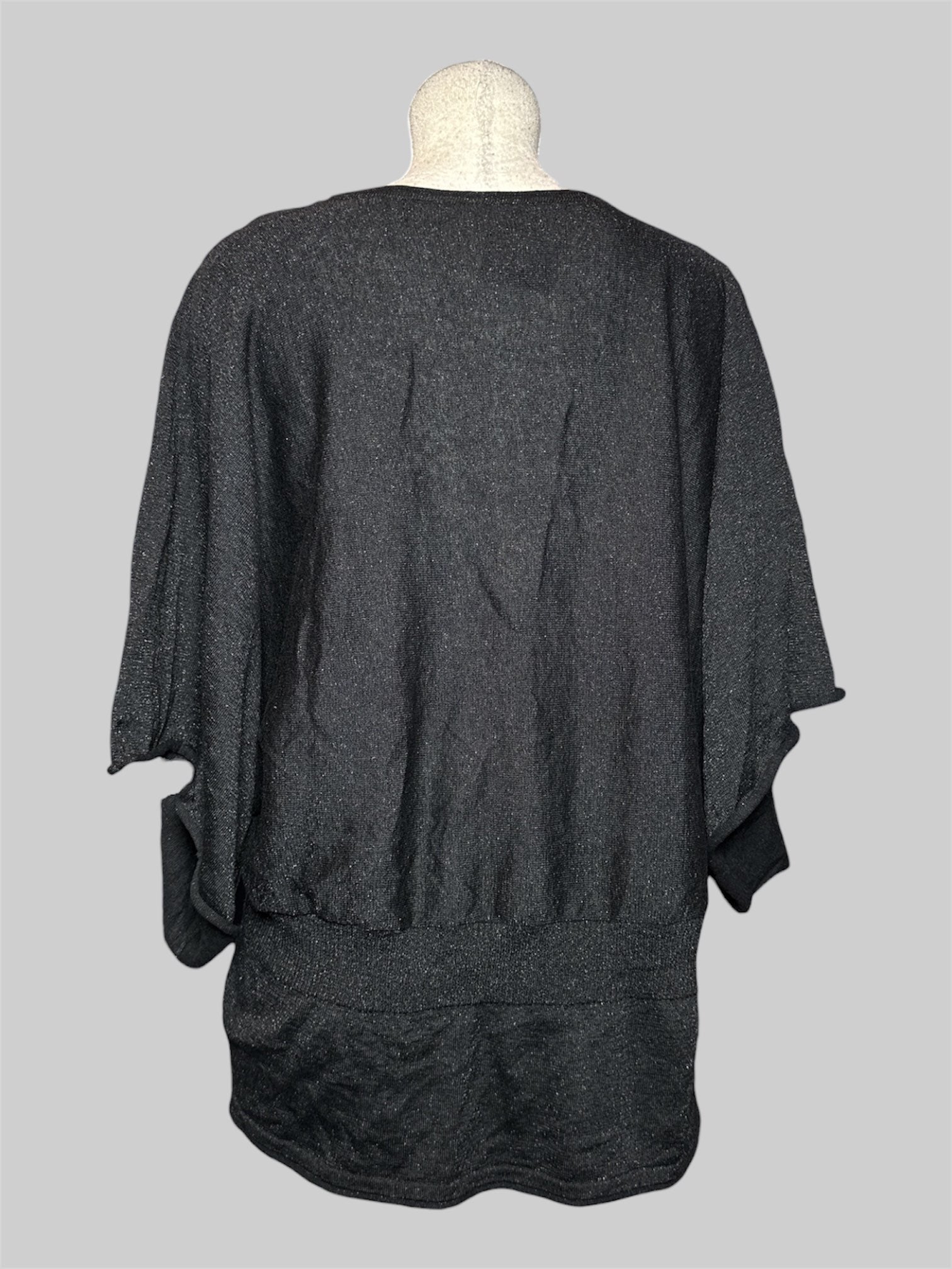 4X D.F.A New York Woman vintage black and silver metallic short sleeve blouse with flowy sleeves