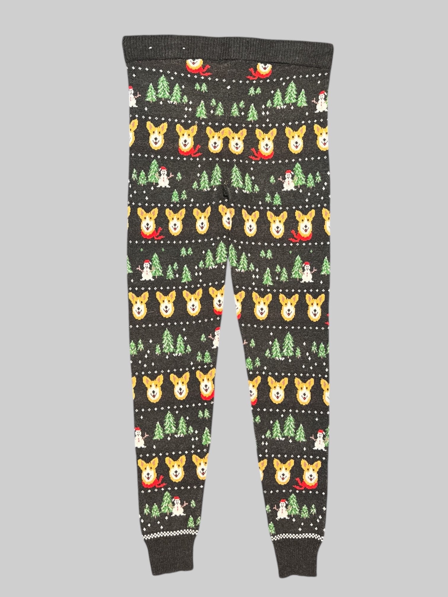 M American Eagle Outfitters black sweatpants with cute corgi winter scene pattern and drawstring waist