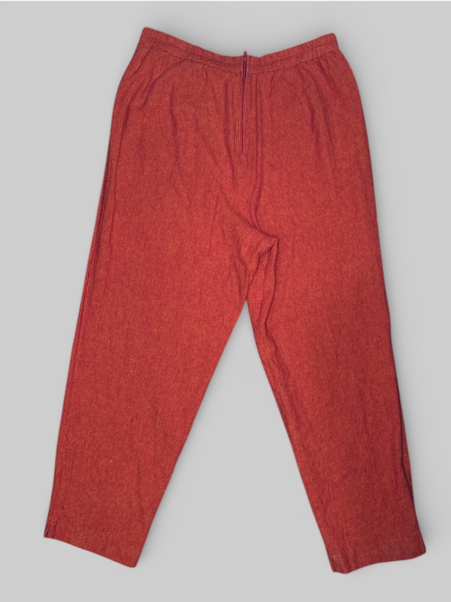 M Halmode Petites vintage orange-fuchsia linen pants with half elastic waist and zipper on back