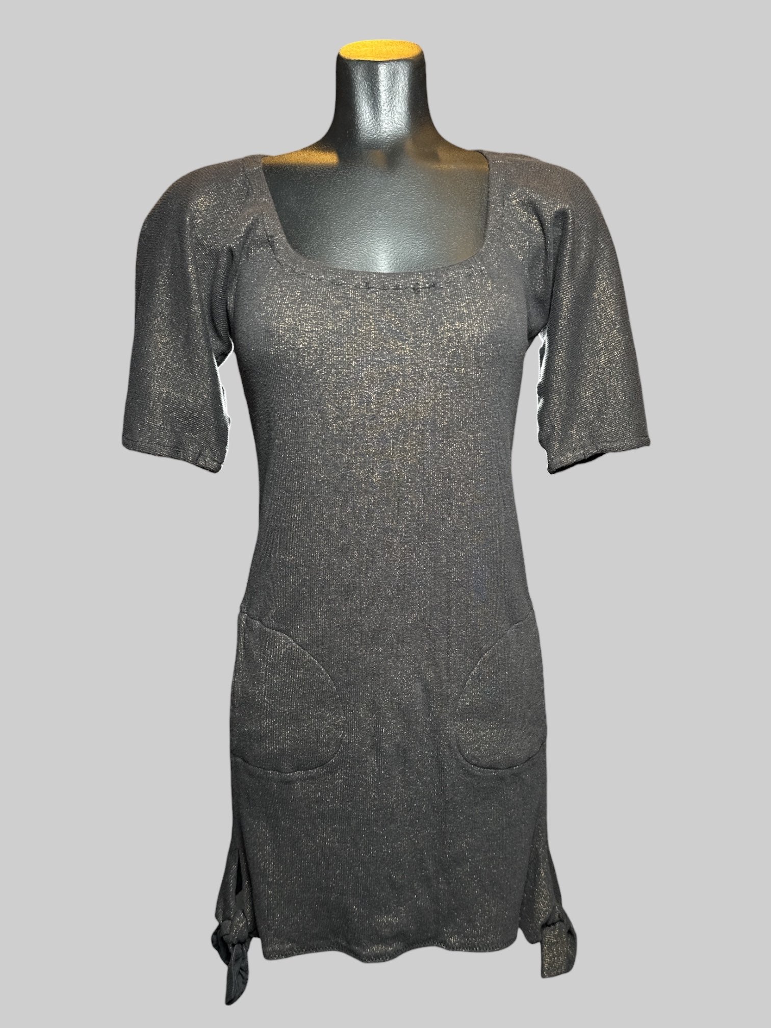 L DaryIK black dress with gold metallics and half sleeves