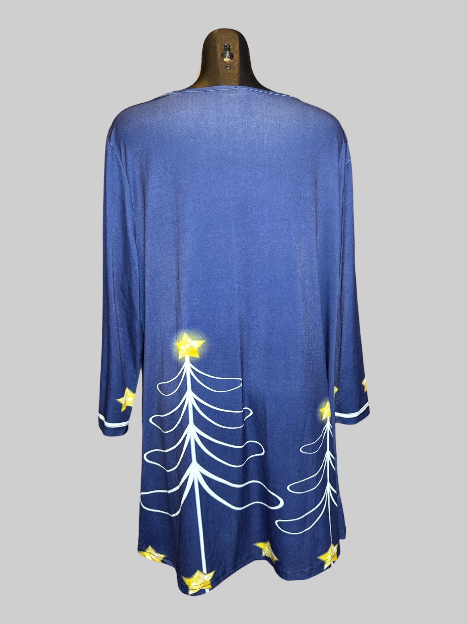 2X Lily by Firmiana navy blue tunic style blouse with white trees and yellow stars
