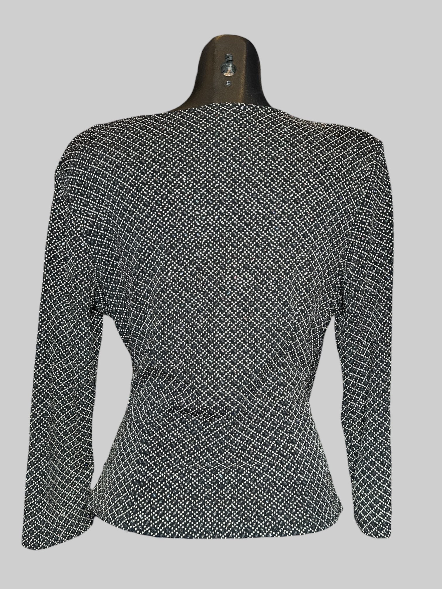 XL Dressbarn Collection vintage faux wrap top with white dots and multicolor sparkly dots