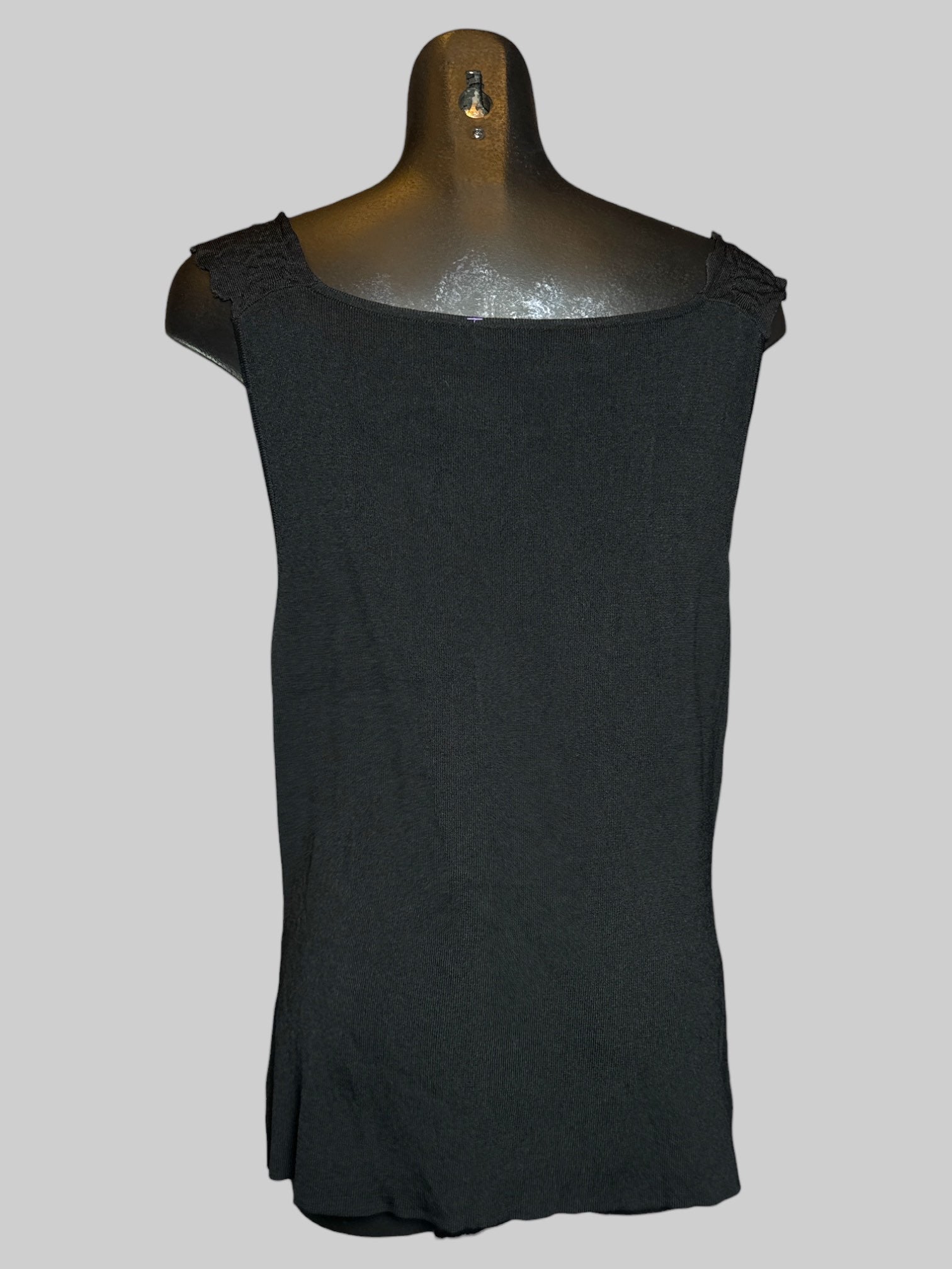 4X black slinky sleeveless blouse with textured straps
