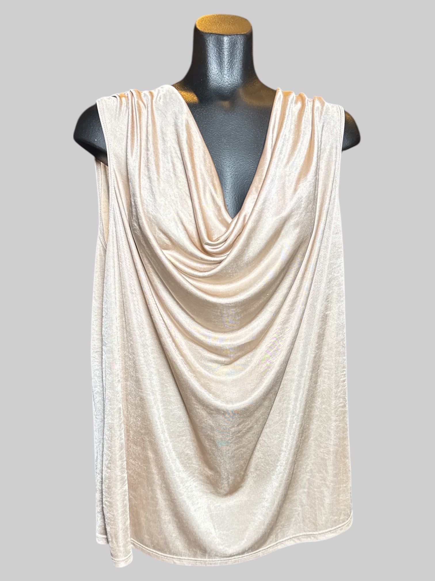 4X Cyrus champagne color sleeveless draping blouse