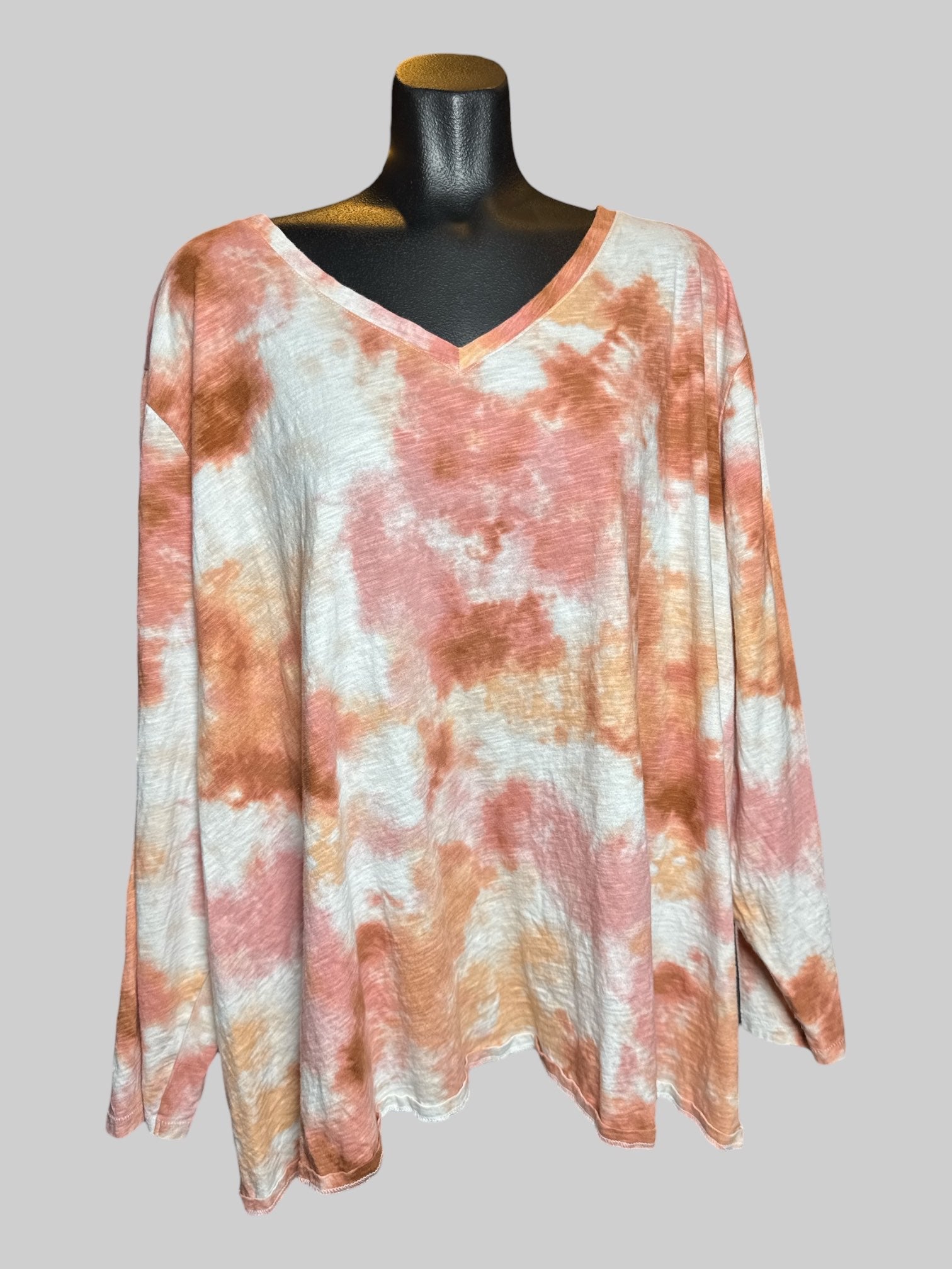 6X Sonoma long sleeve white, orange, brown, and pink tie dye shirt