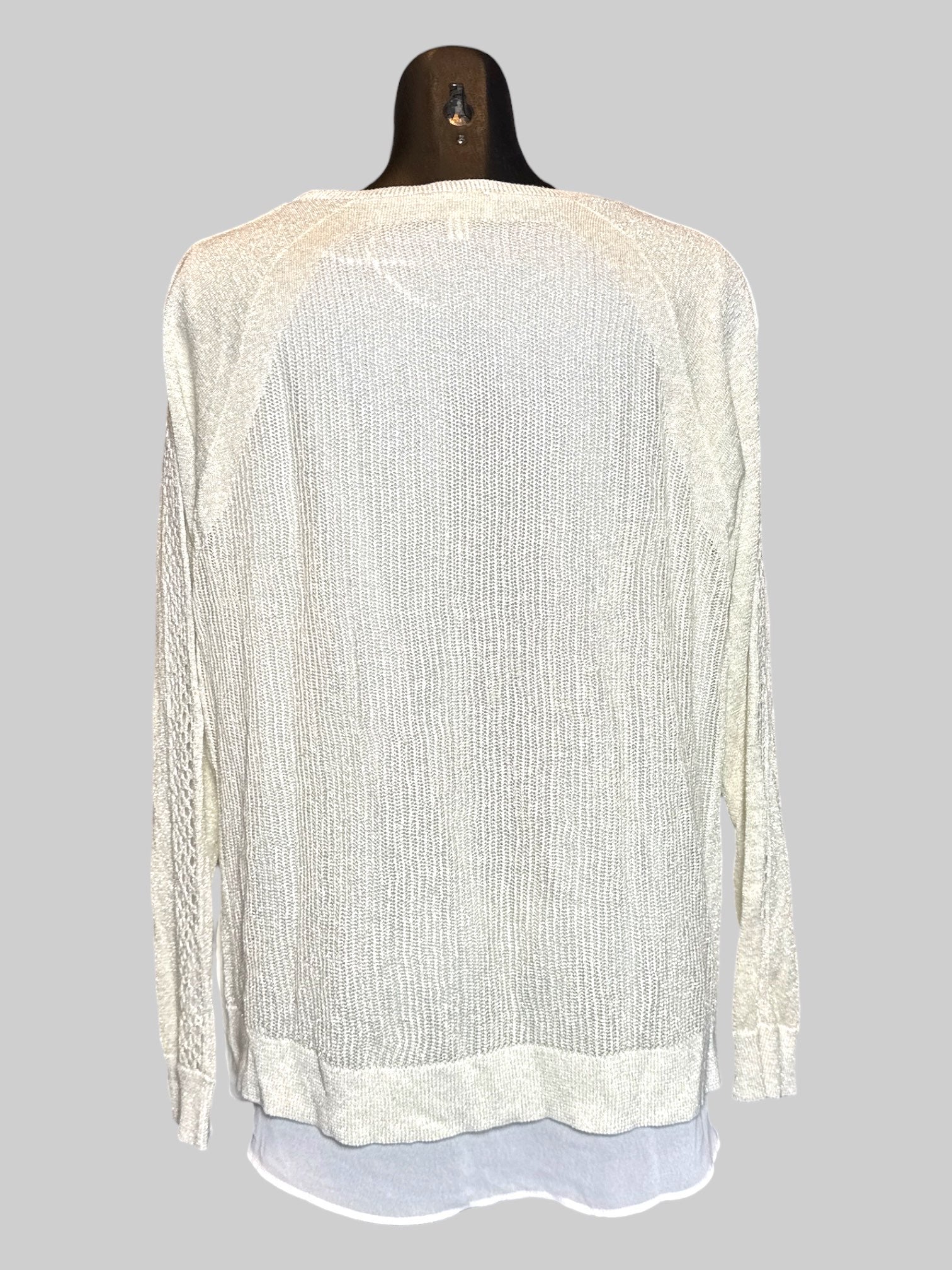 0X Lucky Brand cream color loose knit sweater with metallic threads and layer underneath