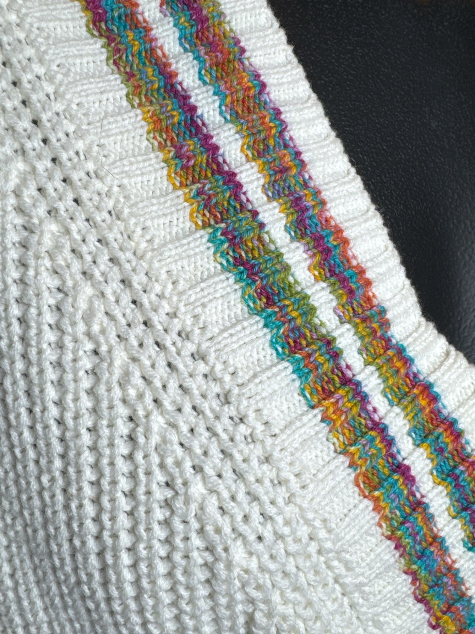 M Urban Outfitters cream color knit cardigan with rainbow knit details and tortoise shell buttons