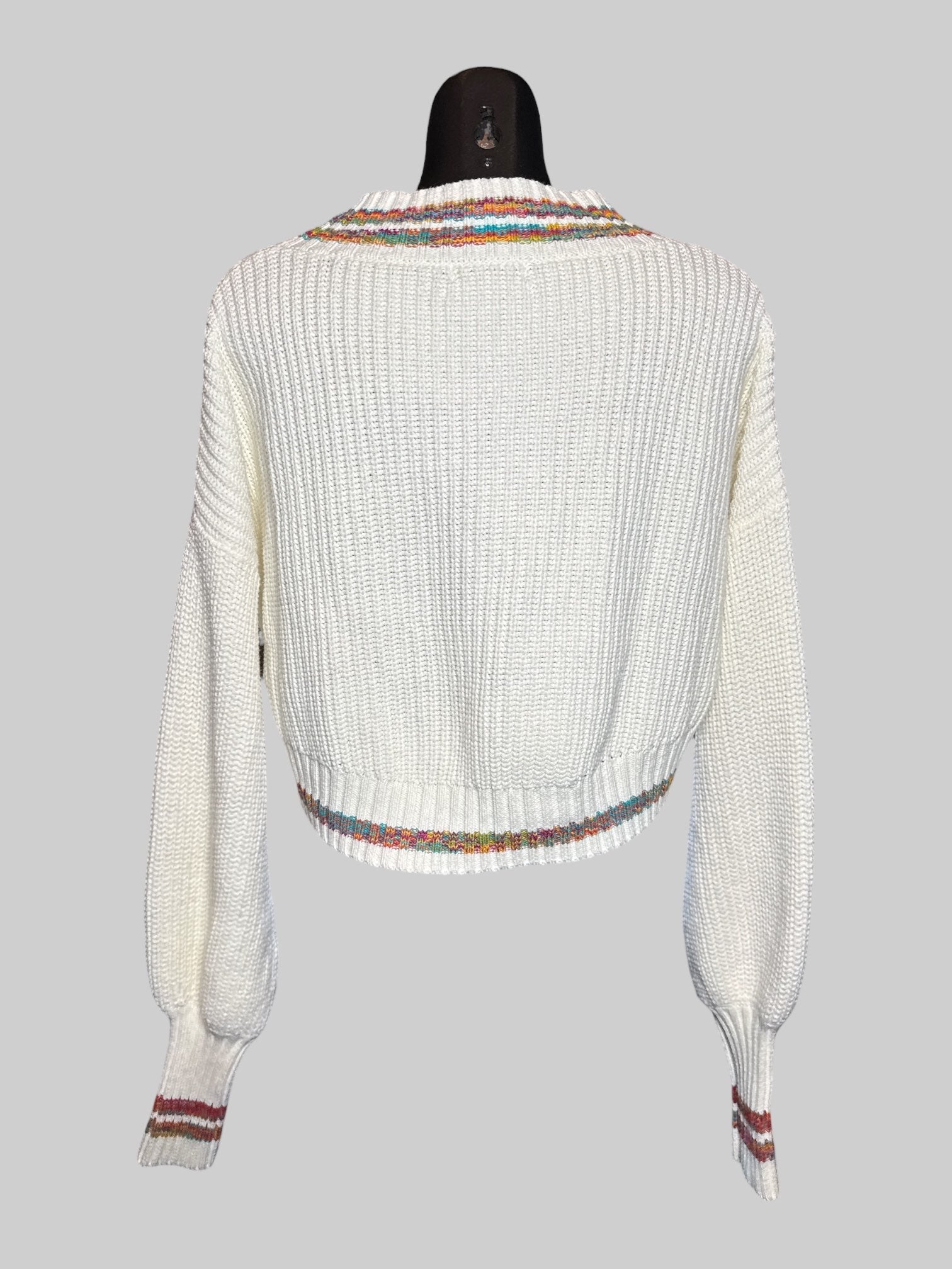 M Urban Outfitters cream color knit cardigan with rainbow knit details and tortoise shell buttons