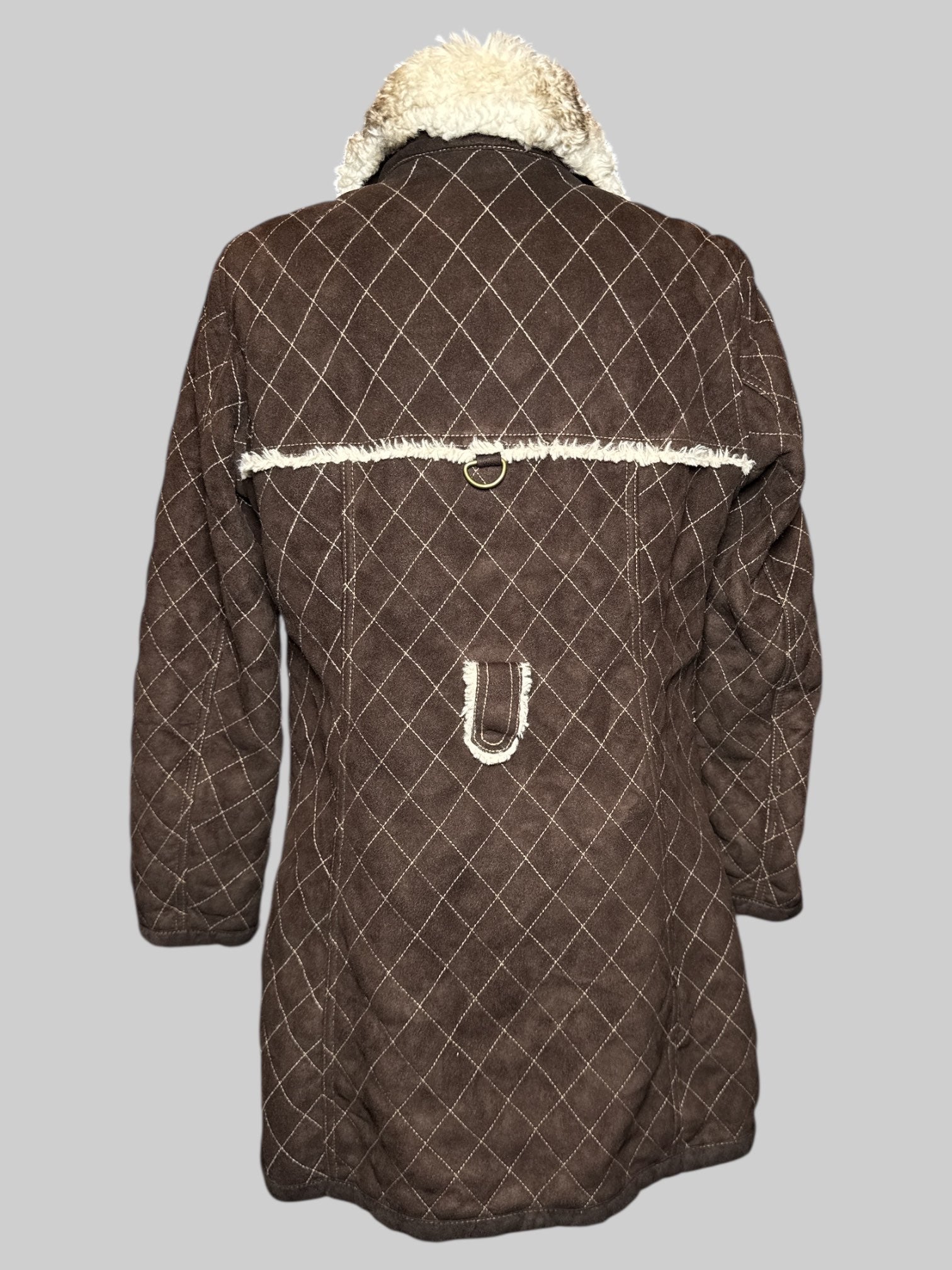 L Laundry brown suede texture quilted coat with snap buttons and faux fur