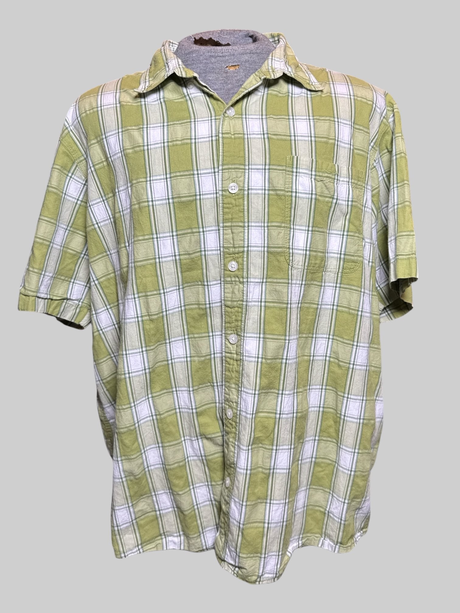 3X Red Head green, blue, and white plaid button up t shirt