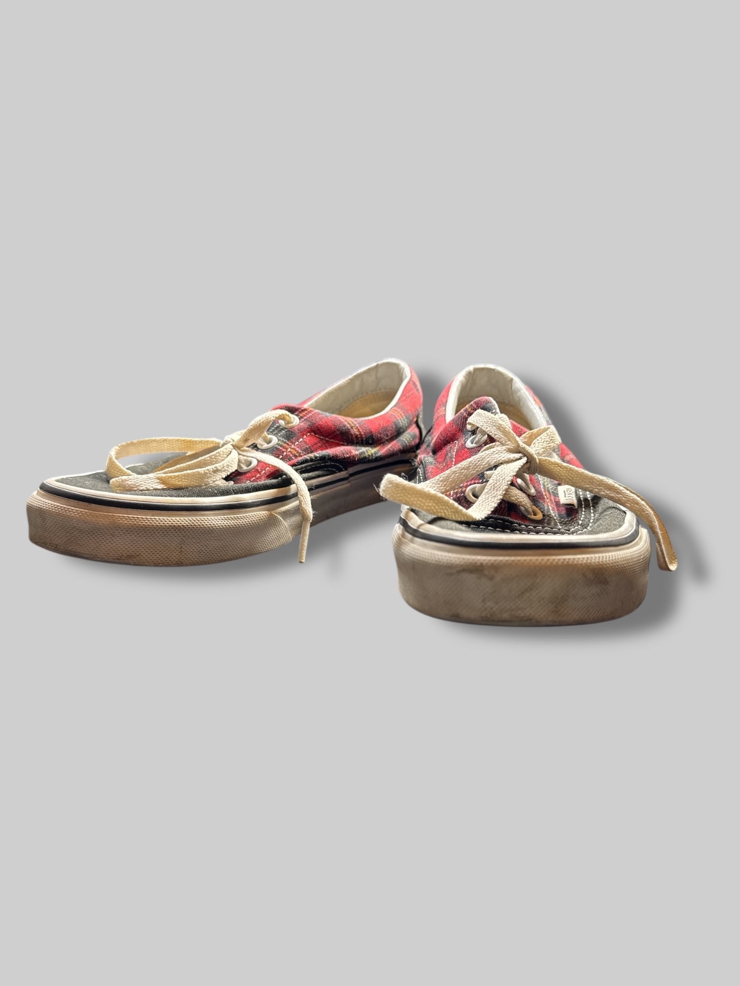 Size 7.5W or 6M red plaid and black vans