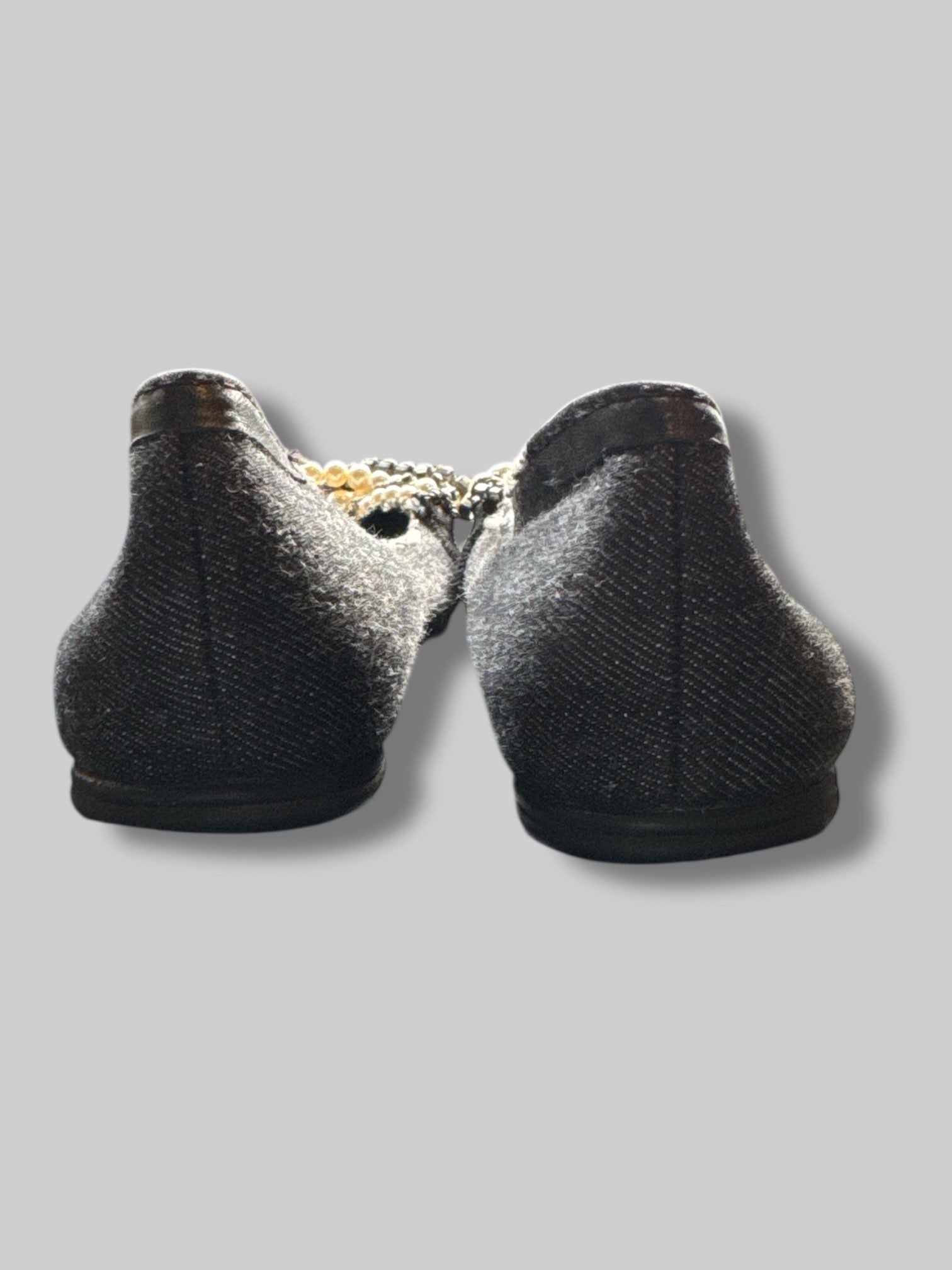 Pedro García european size 37 black denim flats with pearls and beading and a little bow
