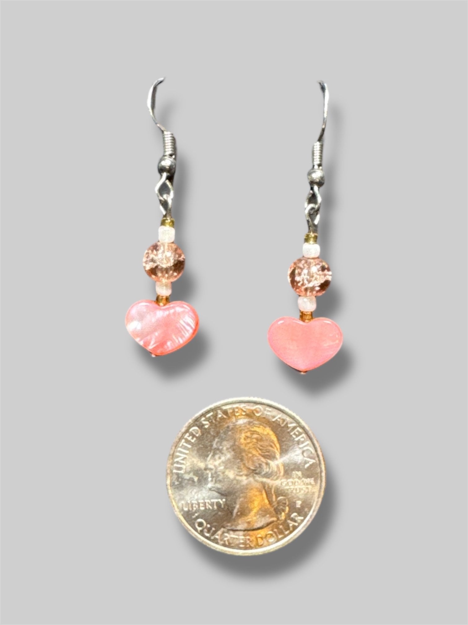 Precious pink beaded heart dangle earrings