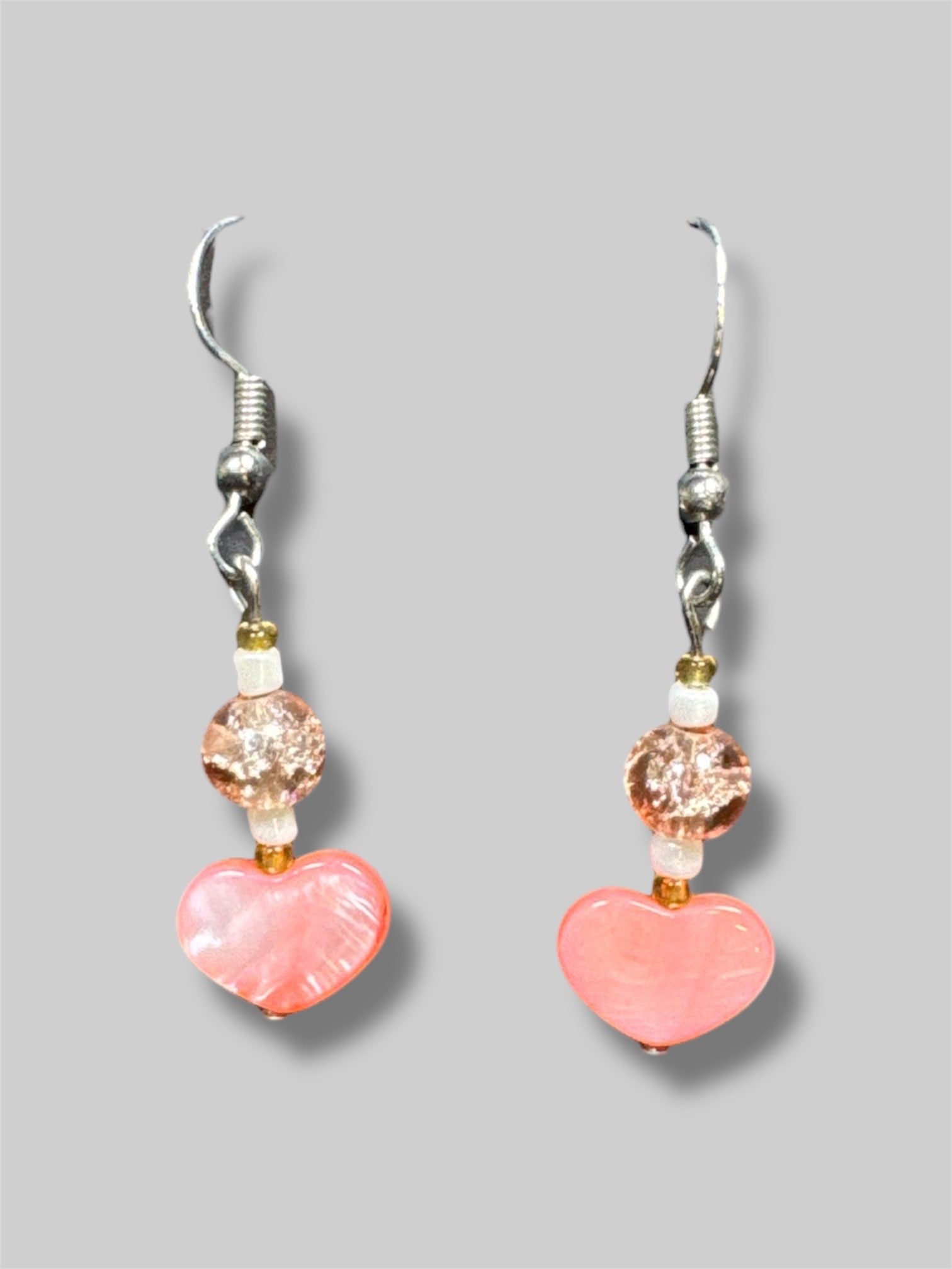 Precious pink beaded heart dangle earrings