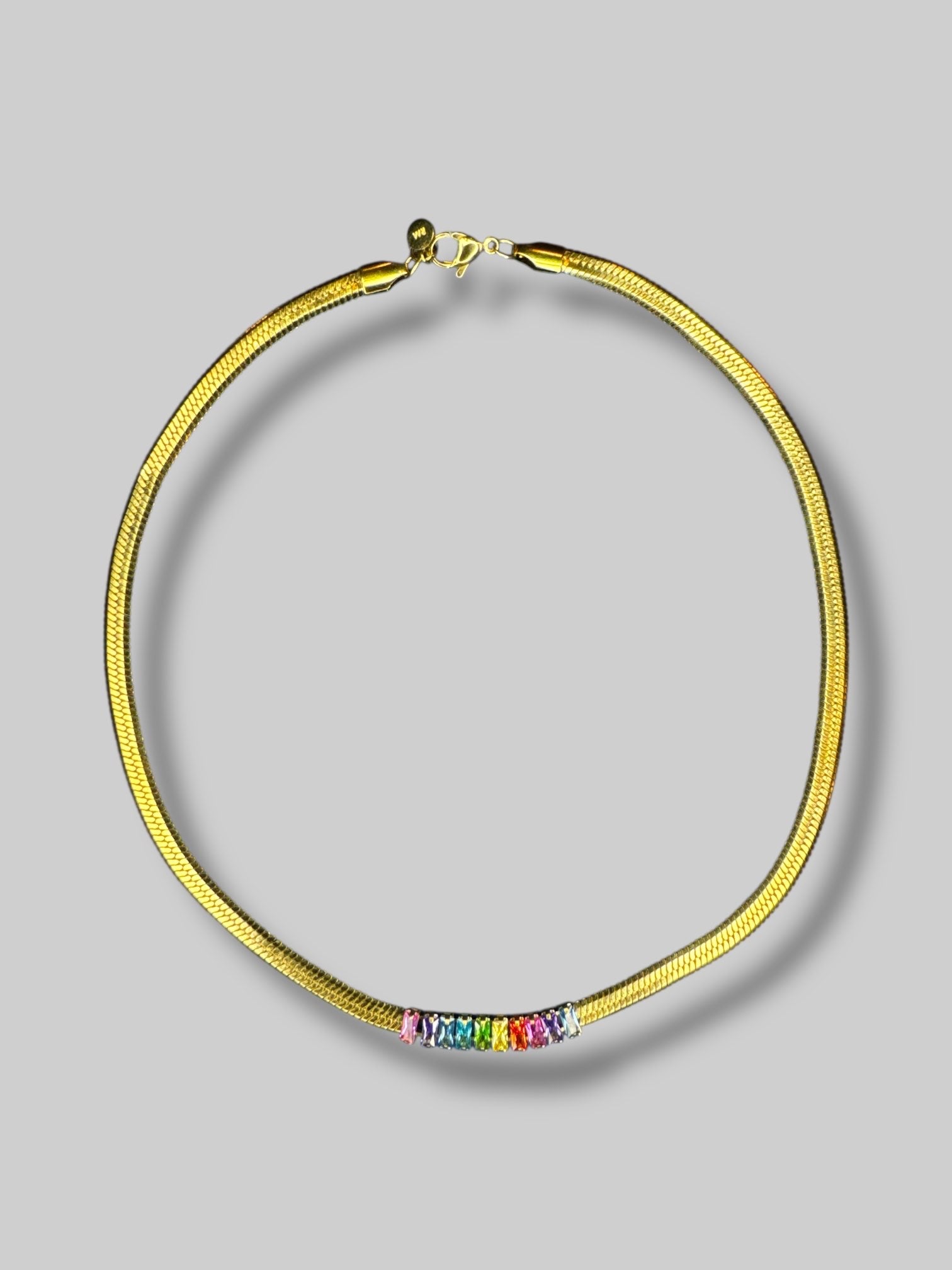 Gold chain necklace with rainbow stones
