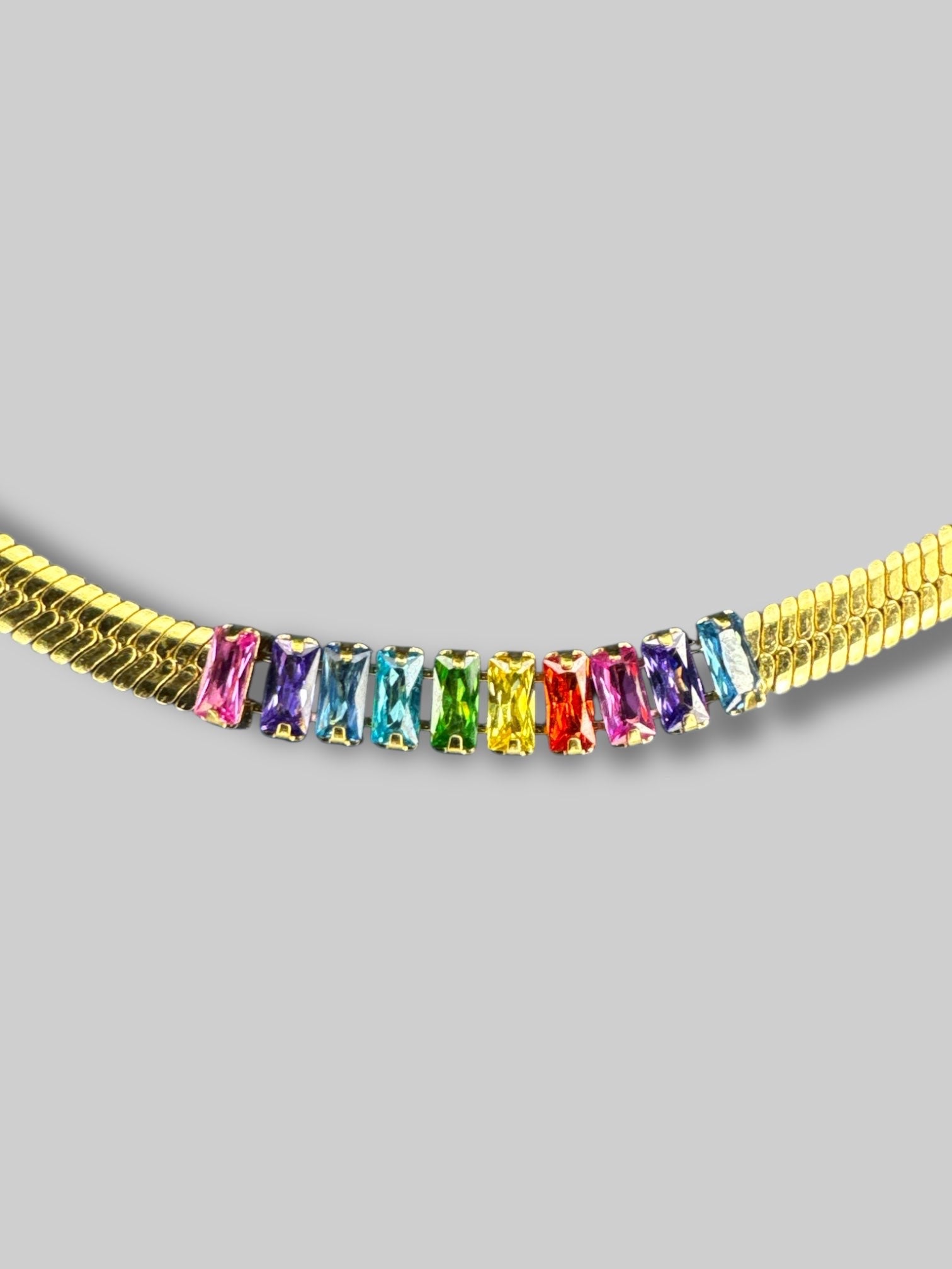 Gold chain necklace with rainbow stones