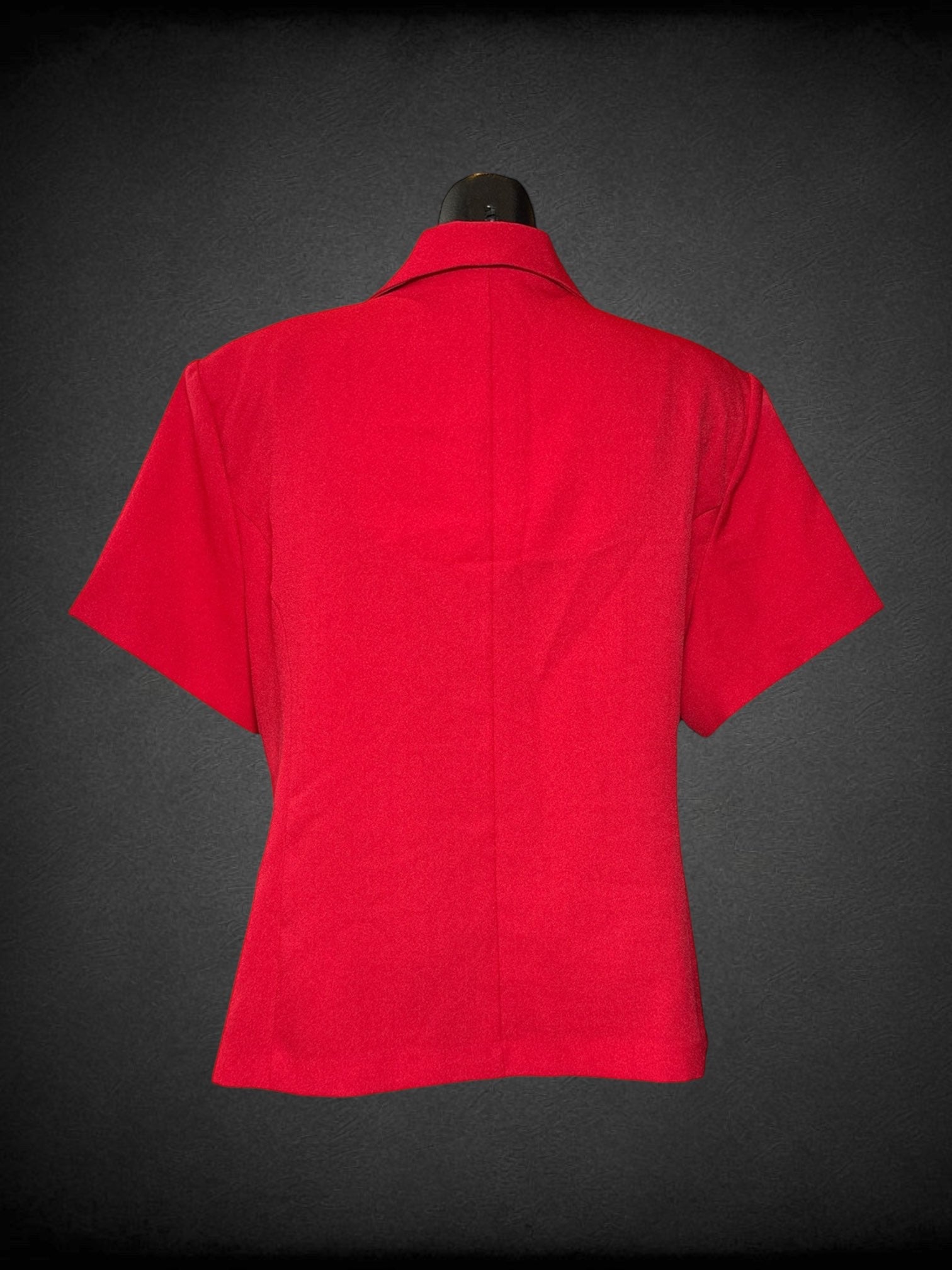 2X Anna Maxwell vintage red button up blouse with black and white polka dot tie belt with grommets and shoulder pads