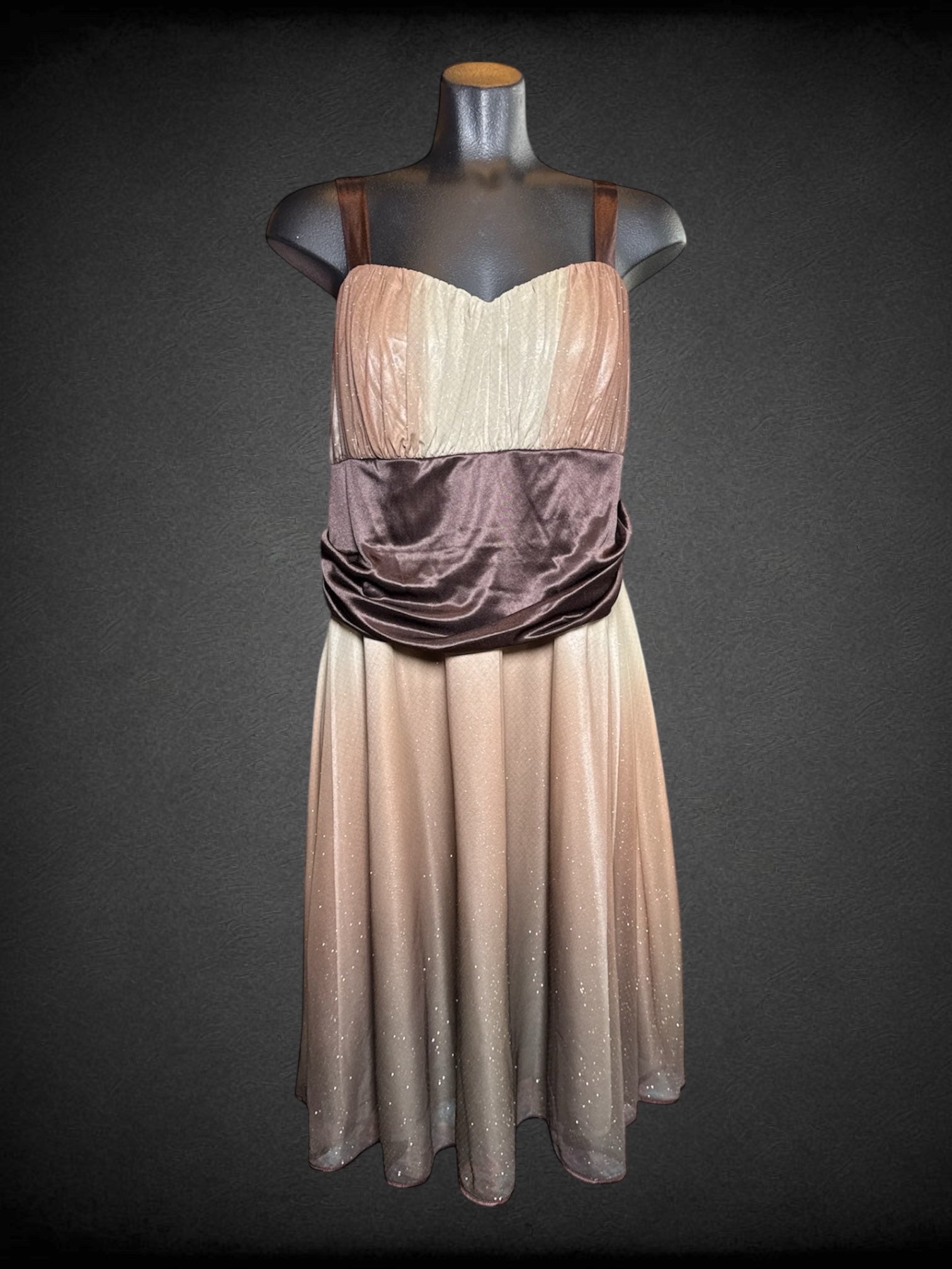 L Collection Dress Barn brown and green ombré  color sleeveless dress with gold metallic and draping in middle