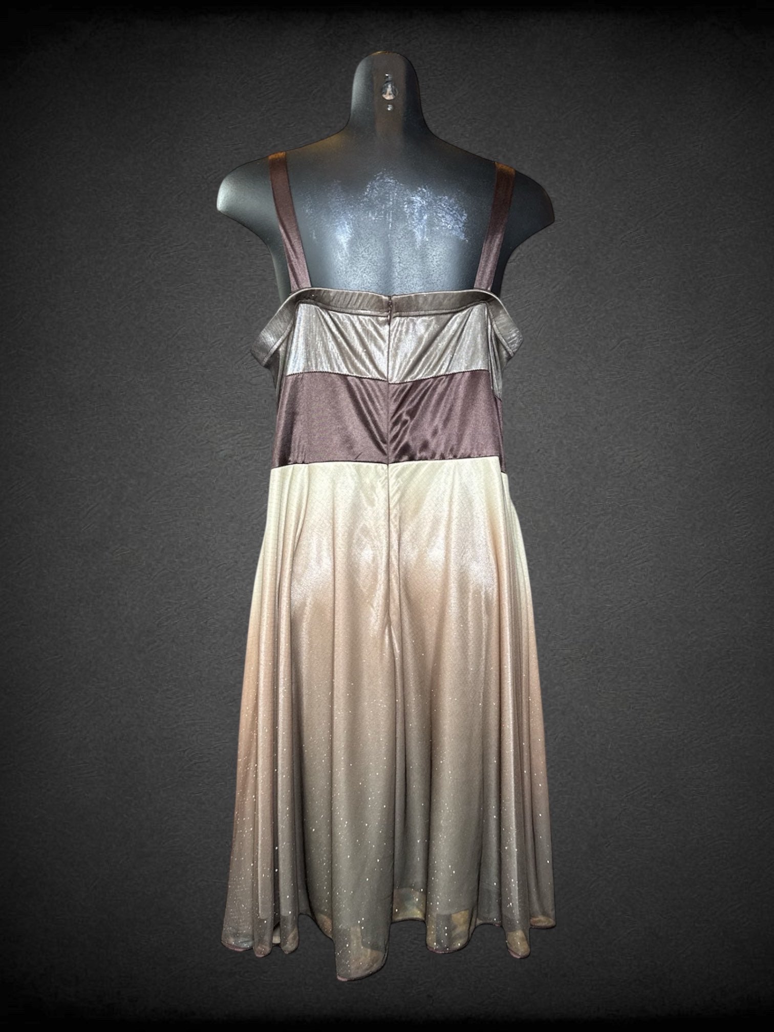L Collection Dress Barn brown and green ombré  color sleeveless dress with gold metallic and draping in middle