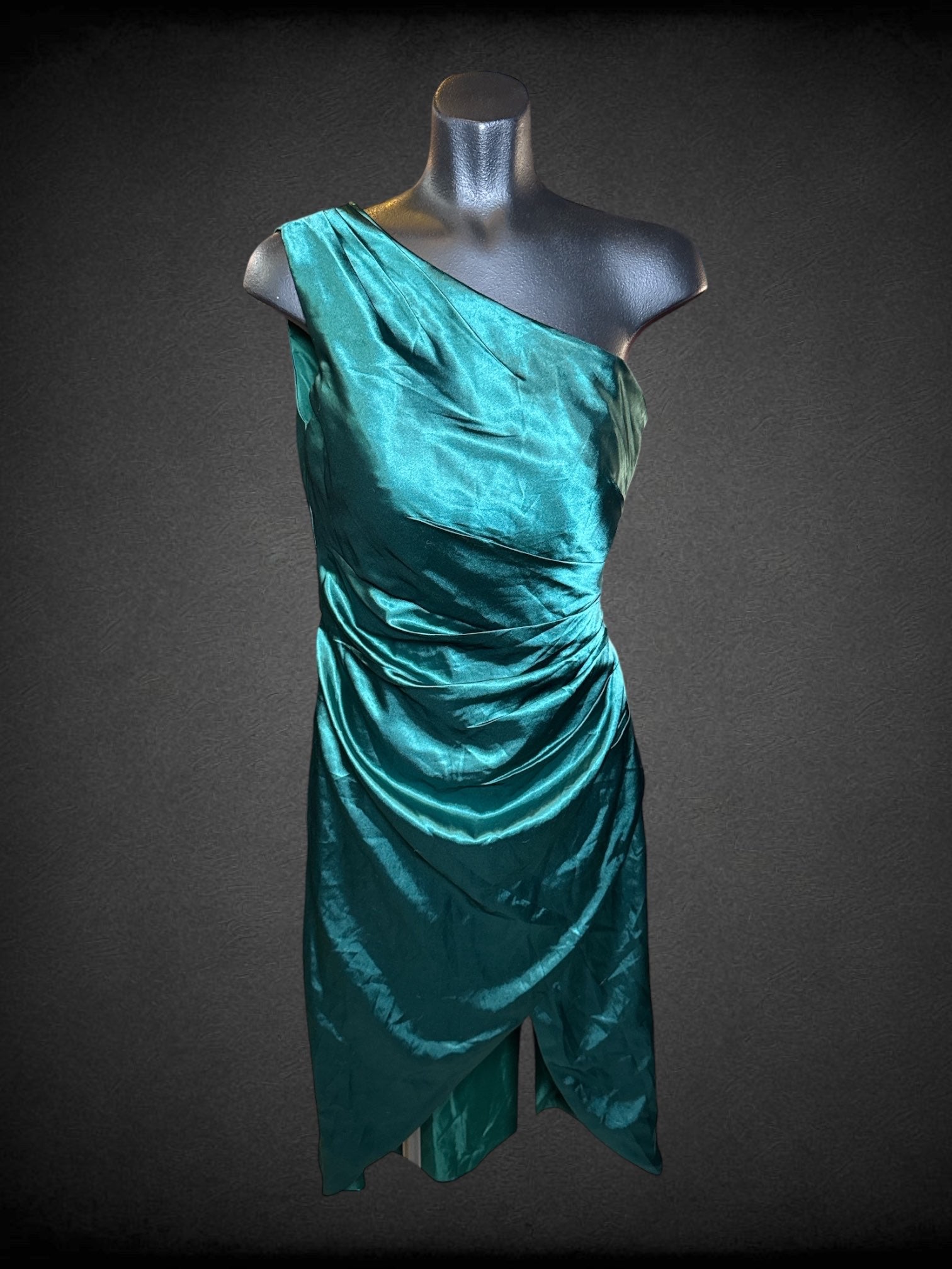 S NWT Ryanth dark green dress with one shoulder, and zipper on side
