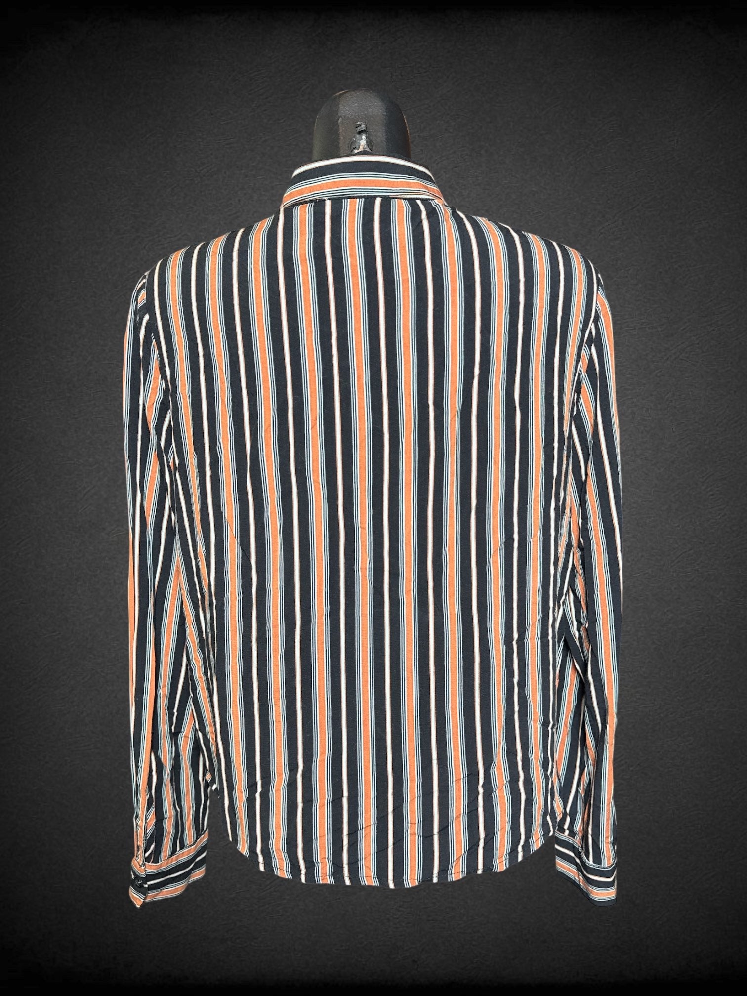 L Forever 21 black, orange, and light blue striped button up top with chest pocket