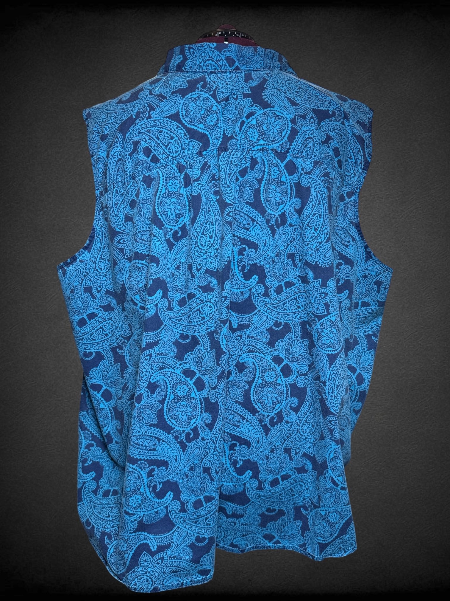 5X Roaman’s dark blue and light blue paisley pattern sleeveless button up